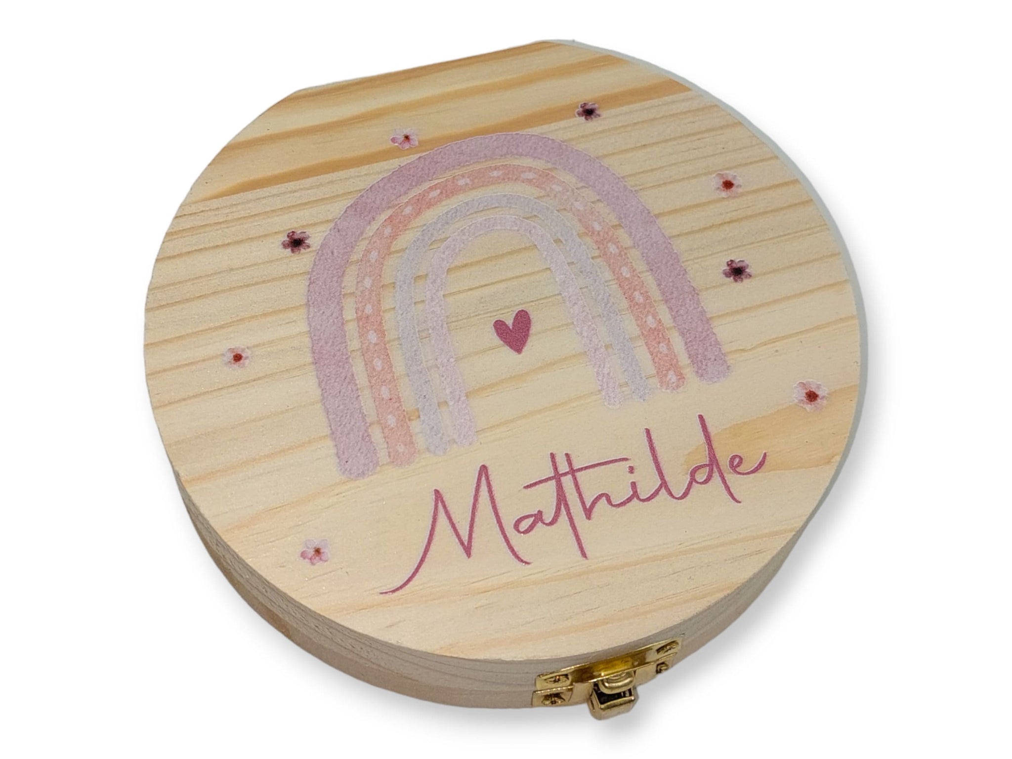 Milchzahndose personalisiert "Regenbogen pastell" / Milchzahnbox aus Holz