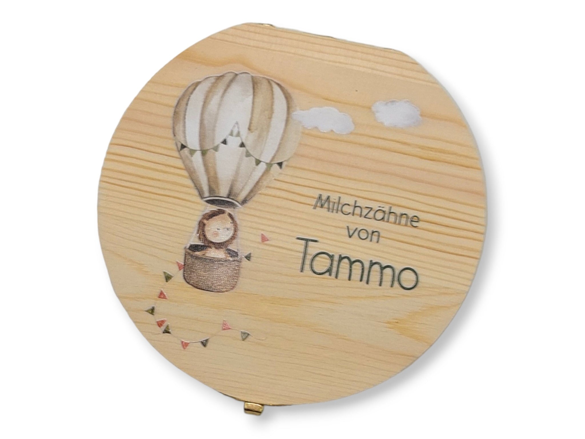 Milchzahndose personalisiert "Heißluftballon Löwe" / Milchzahnbox aus Holz