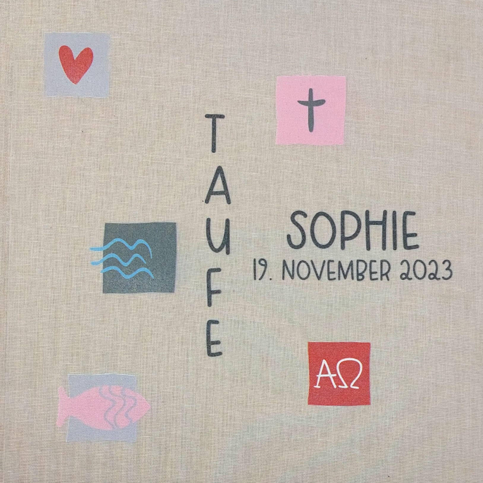 Fotoalbum personalisiert Taufe, "Zeichen" Leinen, Erinnerungsalbum, Taufgeschenk