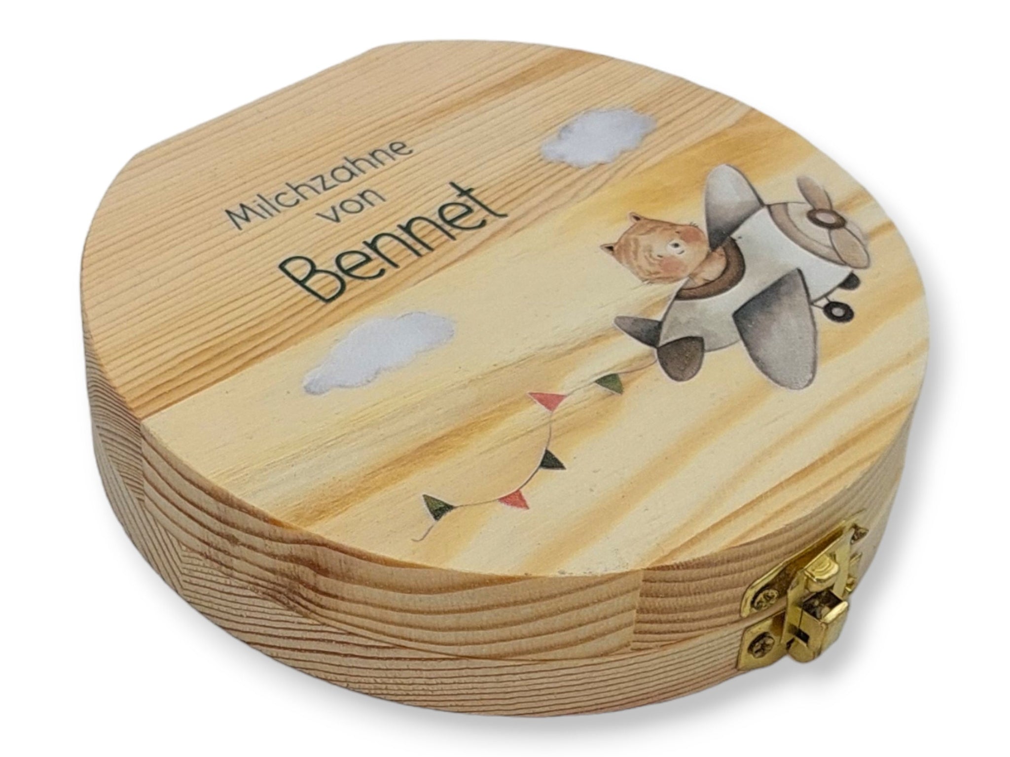 Milchzahndose personalisiert "Flugzeug" / Milchzahnbox aus Holz