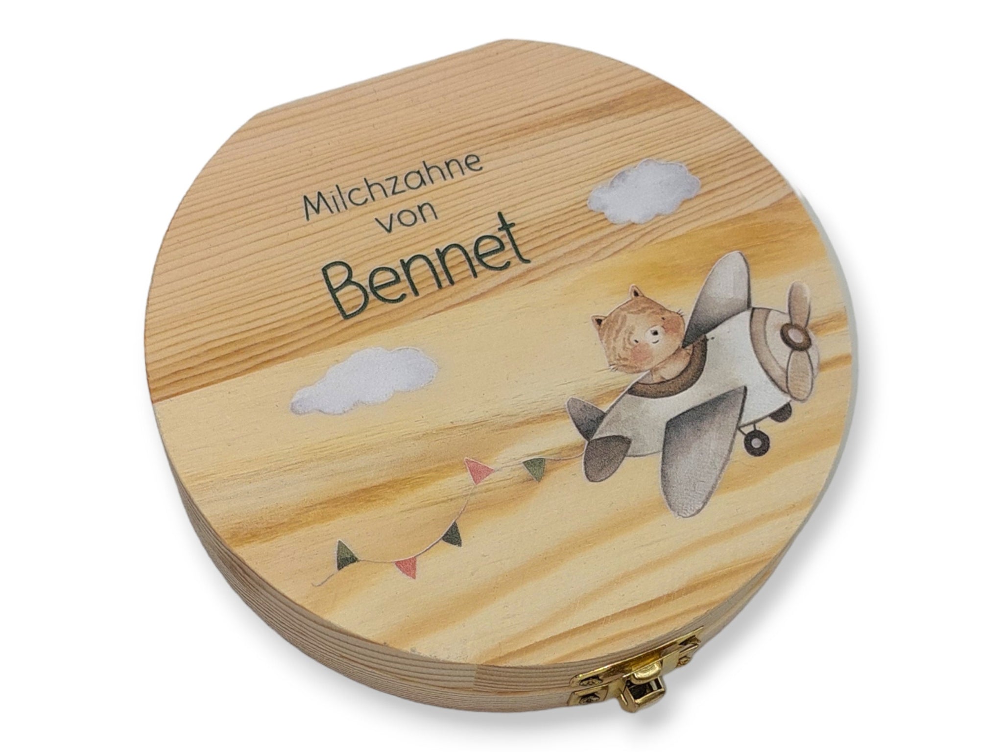 Milchzahndose personalisiert "Flugzeug" / Milchzahnbox aus Holz
