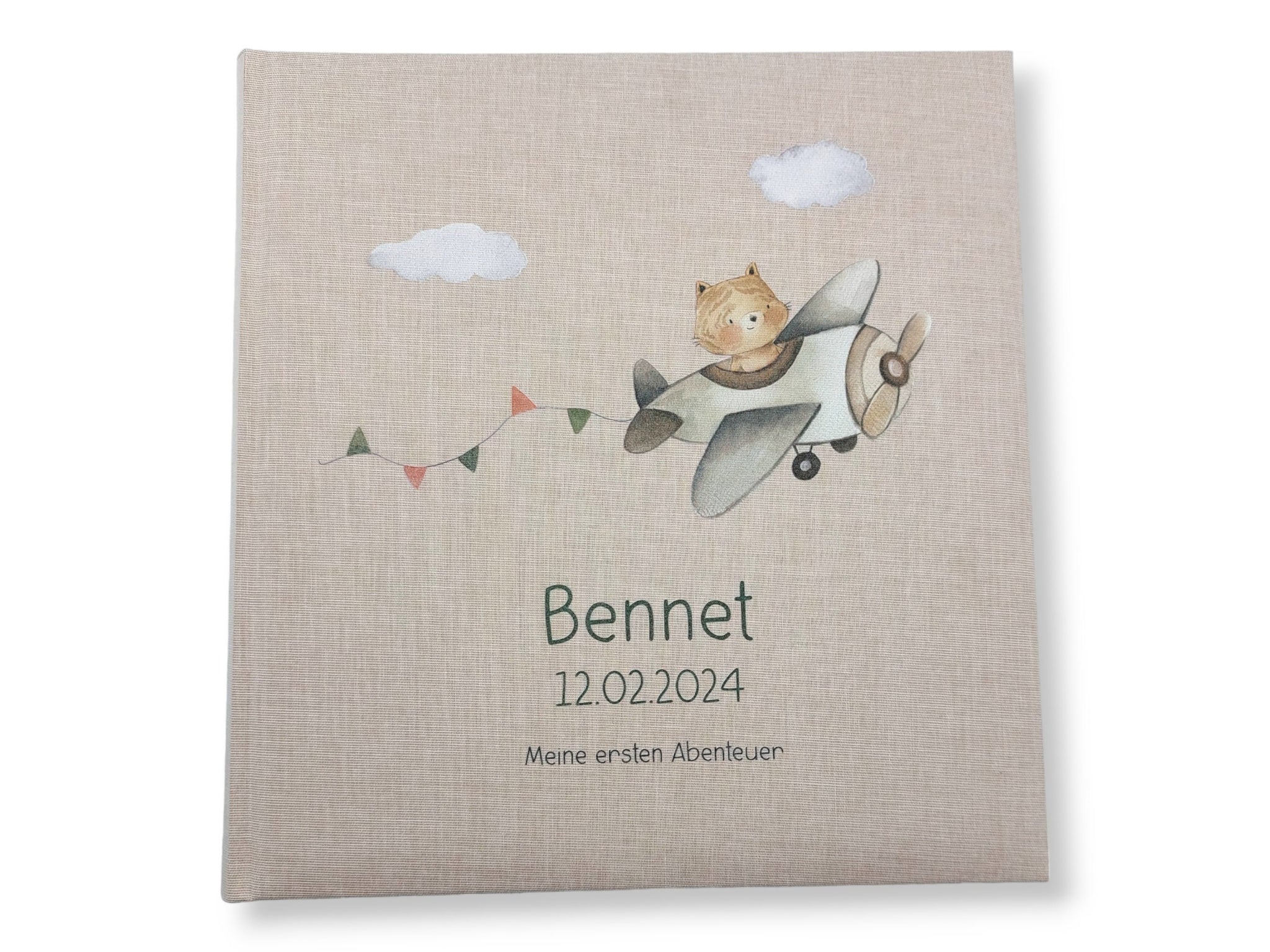 Fotoalbum personalisiert Baby, Kind "Flugzeug" Leinen, Erinnerungsalbum