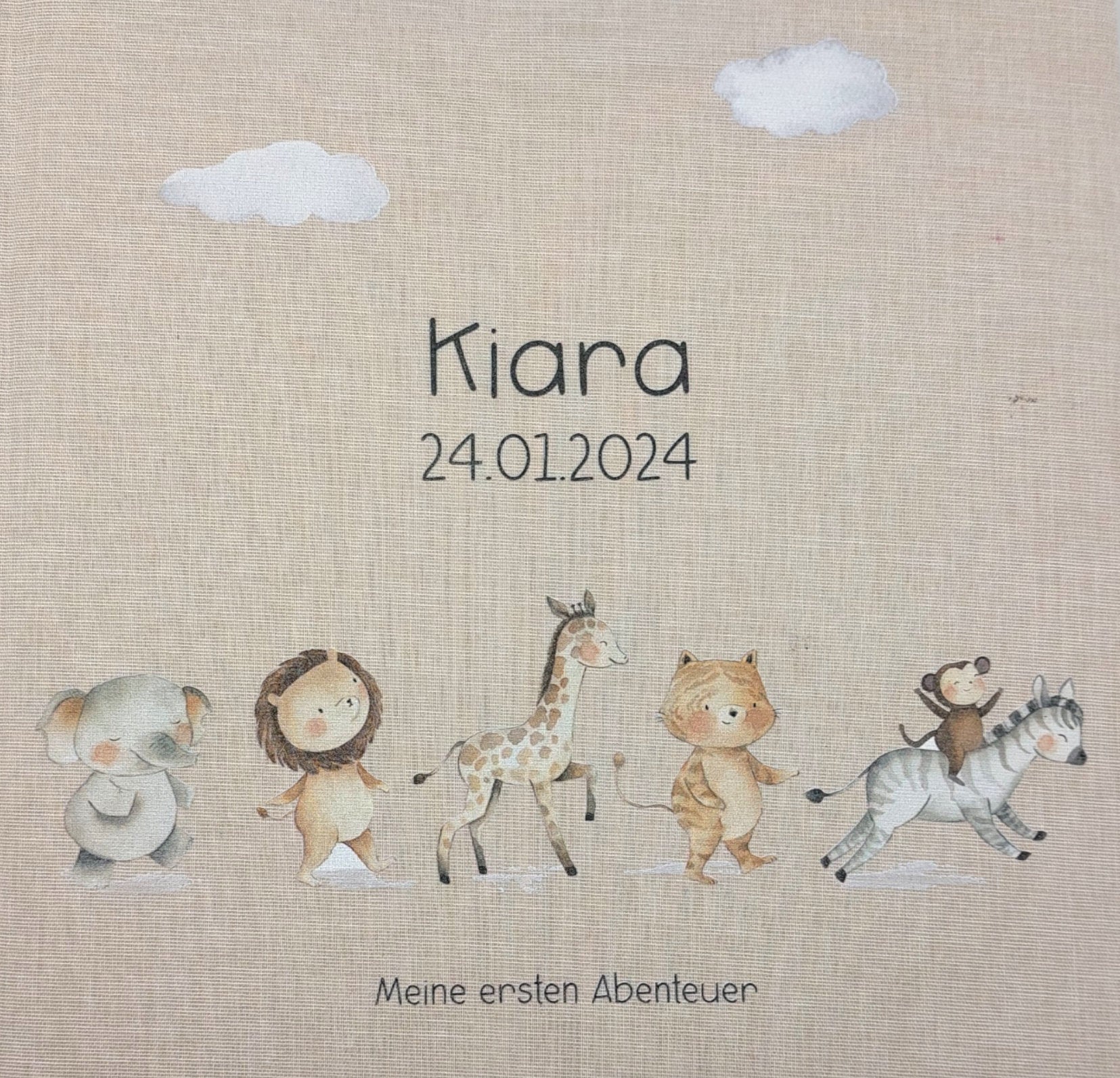 Fotoalbum personalisiert Baby, Kind "Tiere" Leinen, Erinnerungsalbum