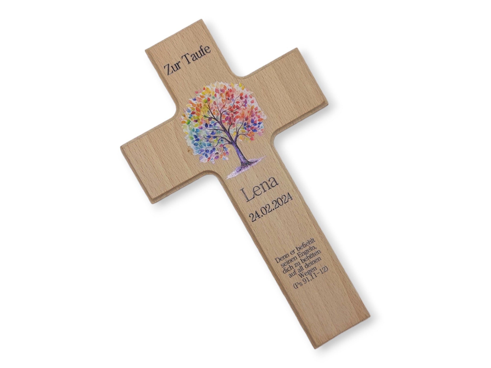 Taufkreuz / Kinderkreuz personalisiert "Baum bunt" Wandkreuz aus Holz