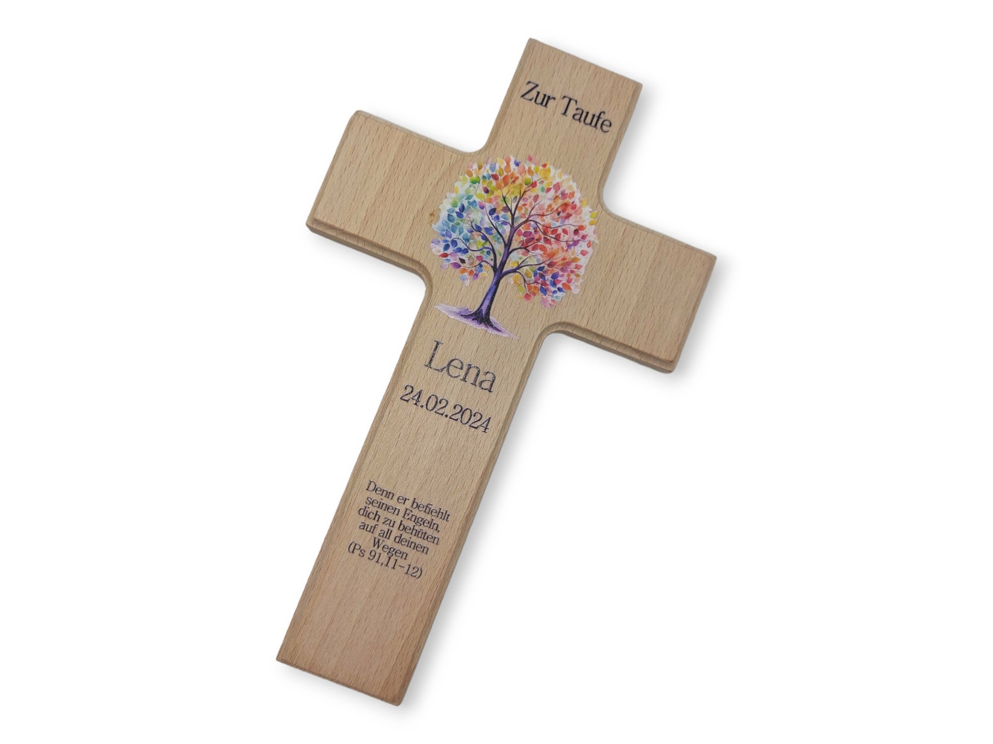 Taufkreuz / Kinderkreuz personalisiert "Baum bunt" Wandkreuz aus Holz