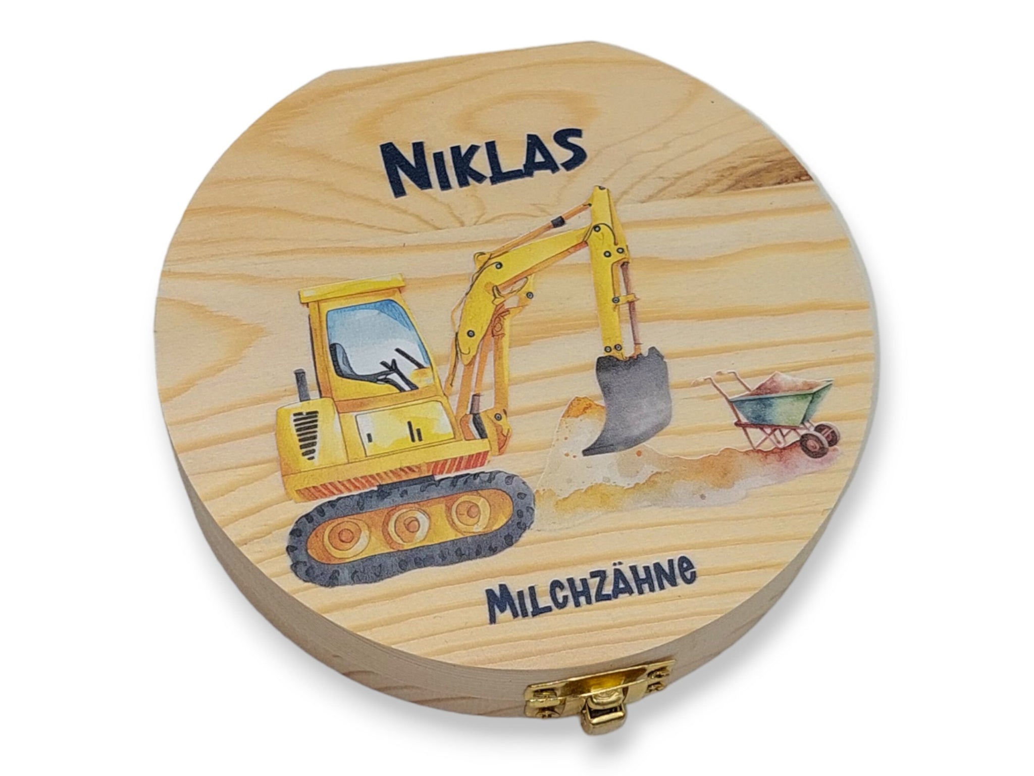 Milchzahndose personalisiert "Bagger" / Milchzahnbox aus Holz