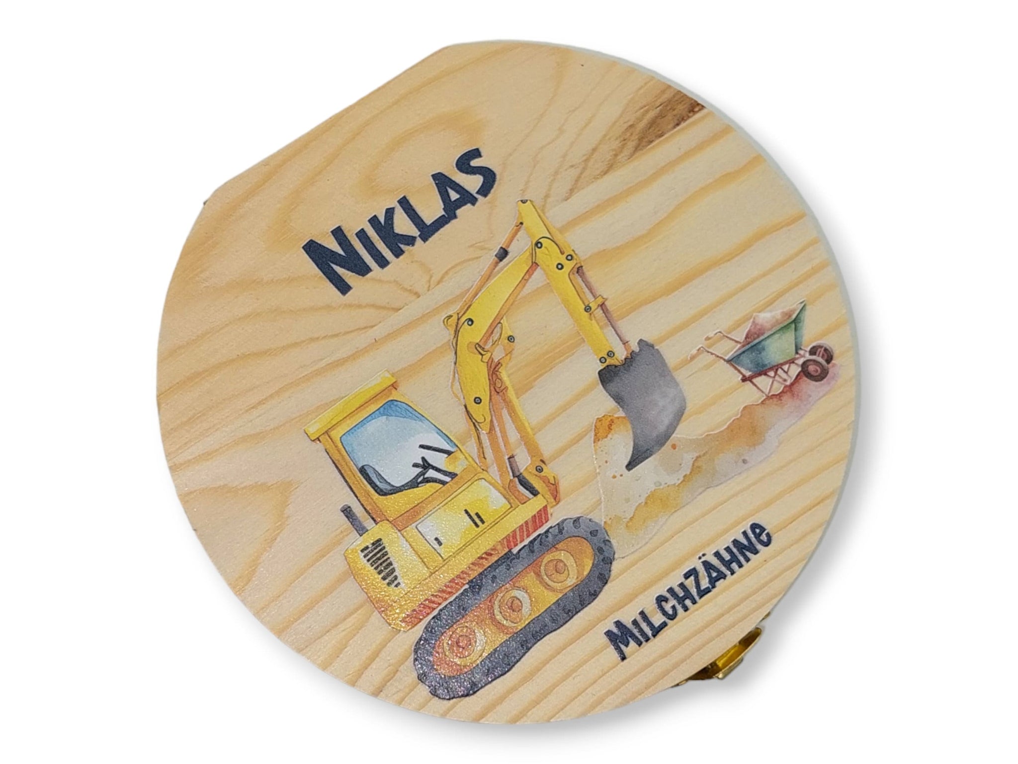 Milchzahndose personalisiert "Bagger" / Milchzahnbox aus Holz