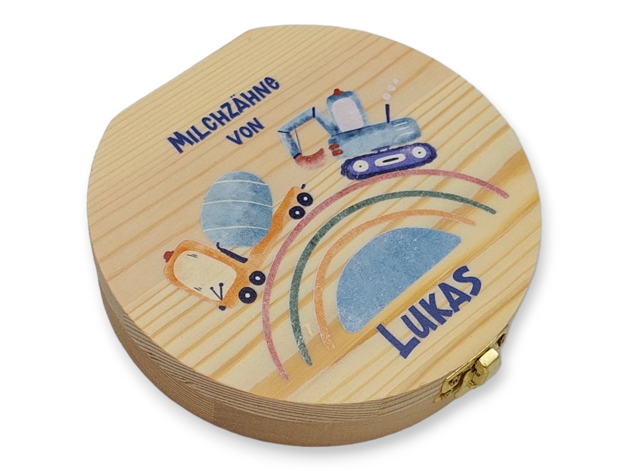 Milchzahndose personalisiert "FahrzeugeRegenbogen" / Milchzahnbox aus Holz