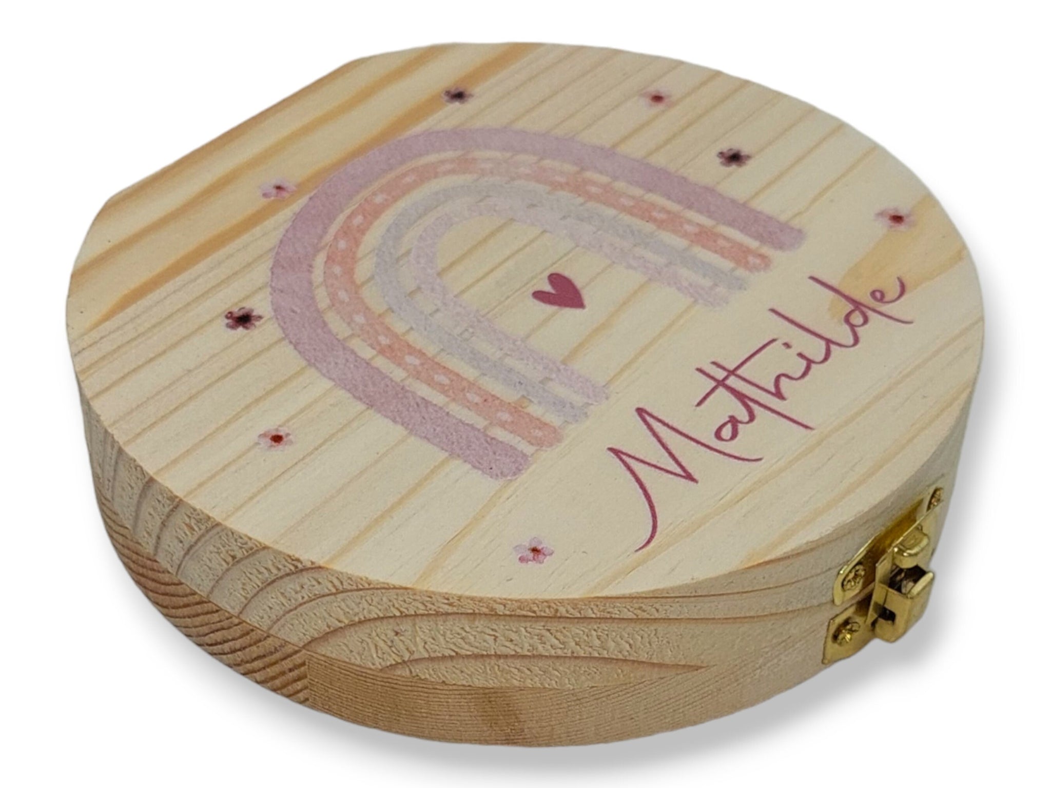 Milchzahndose personalisiert "Regenbogen pastell" / Milchzahnbox aus Holz