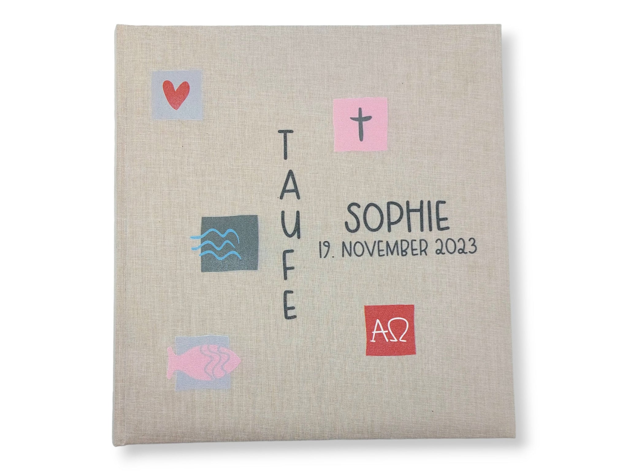 Fotoalbum personalisiert Taufe, "Zeichen" Leinen, Erinnerungsalbum, Taufgeschenk