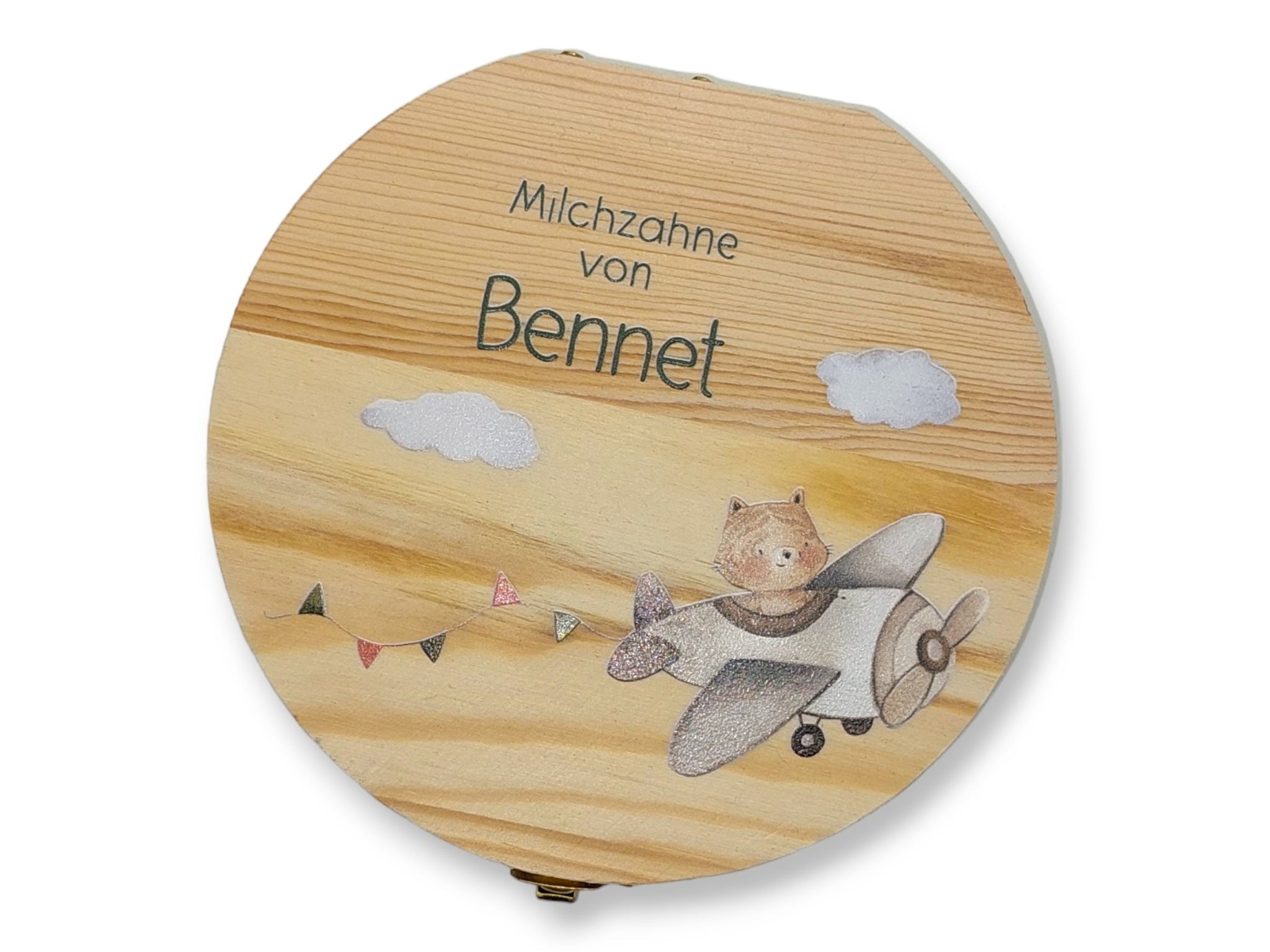 Milchzahndose personalisiert "Flugzeug" / Milchzahnbox aus Holz