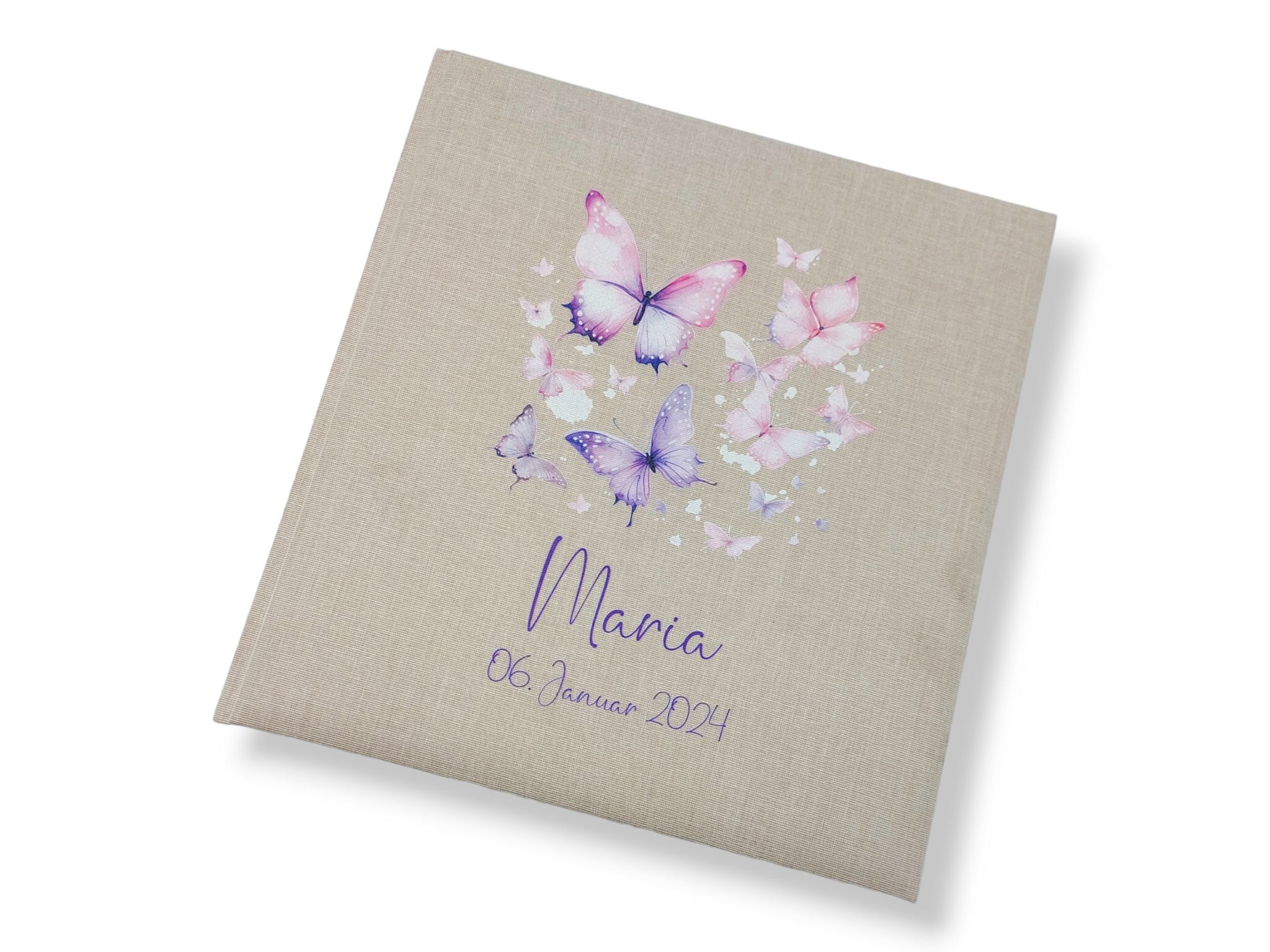 Fotoalbum personalisiert Baby, Kind " Schmetterlinge" Leinen, Erinnerungsalbum