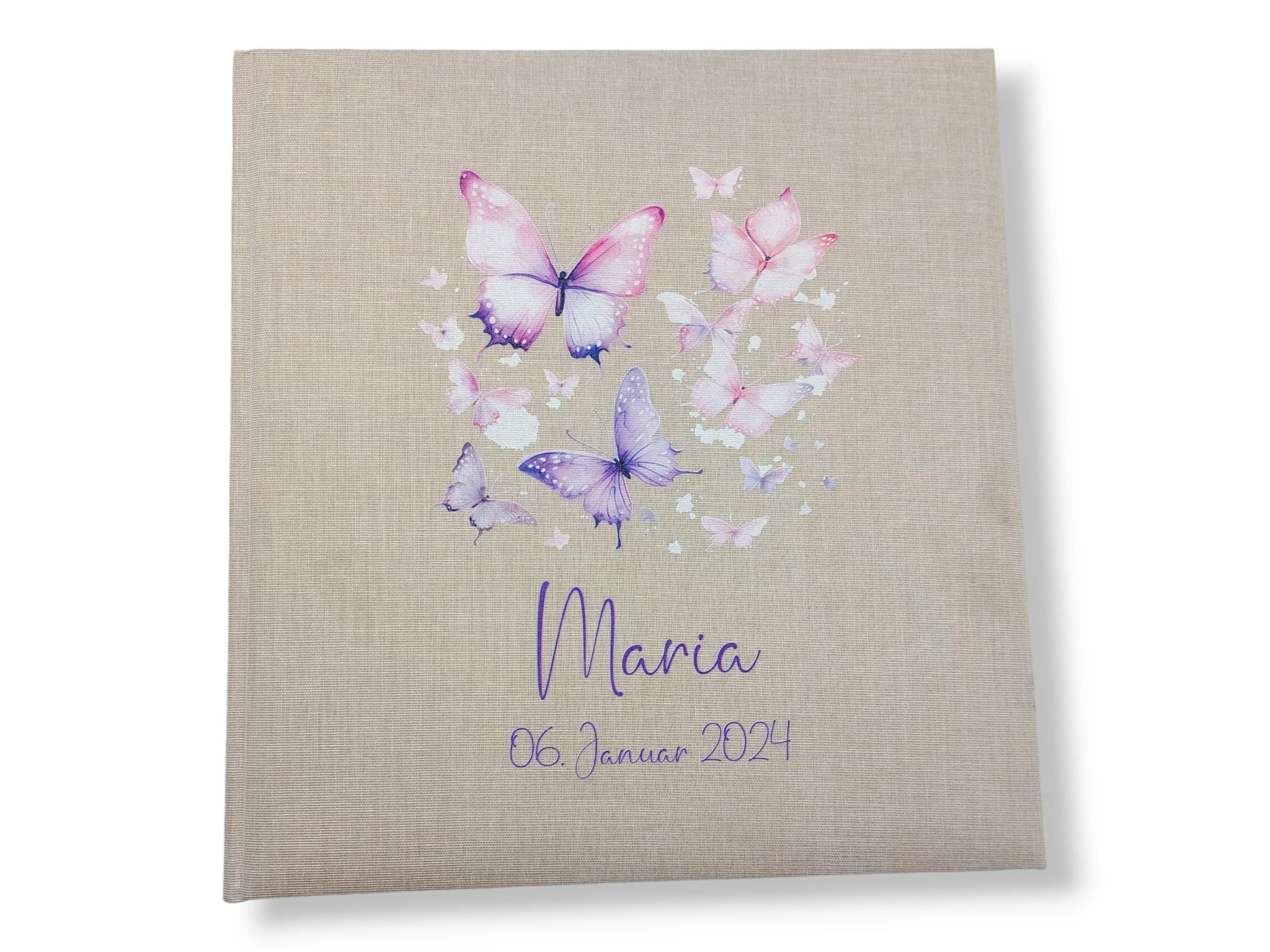Fotoalbum personalisiert Baby, Kind " Schmetterlinge" Leinen, Erinnerungsalbum