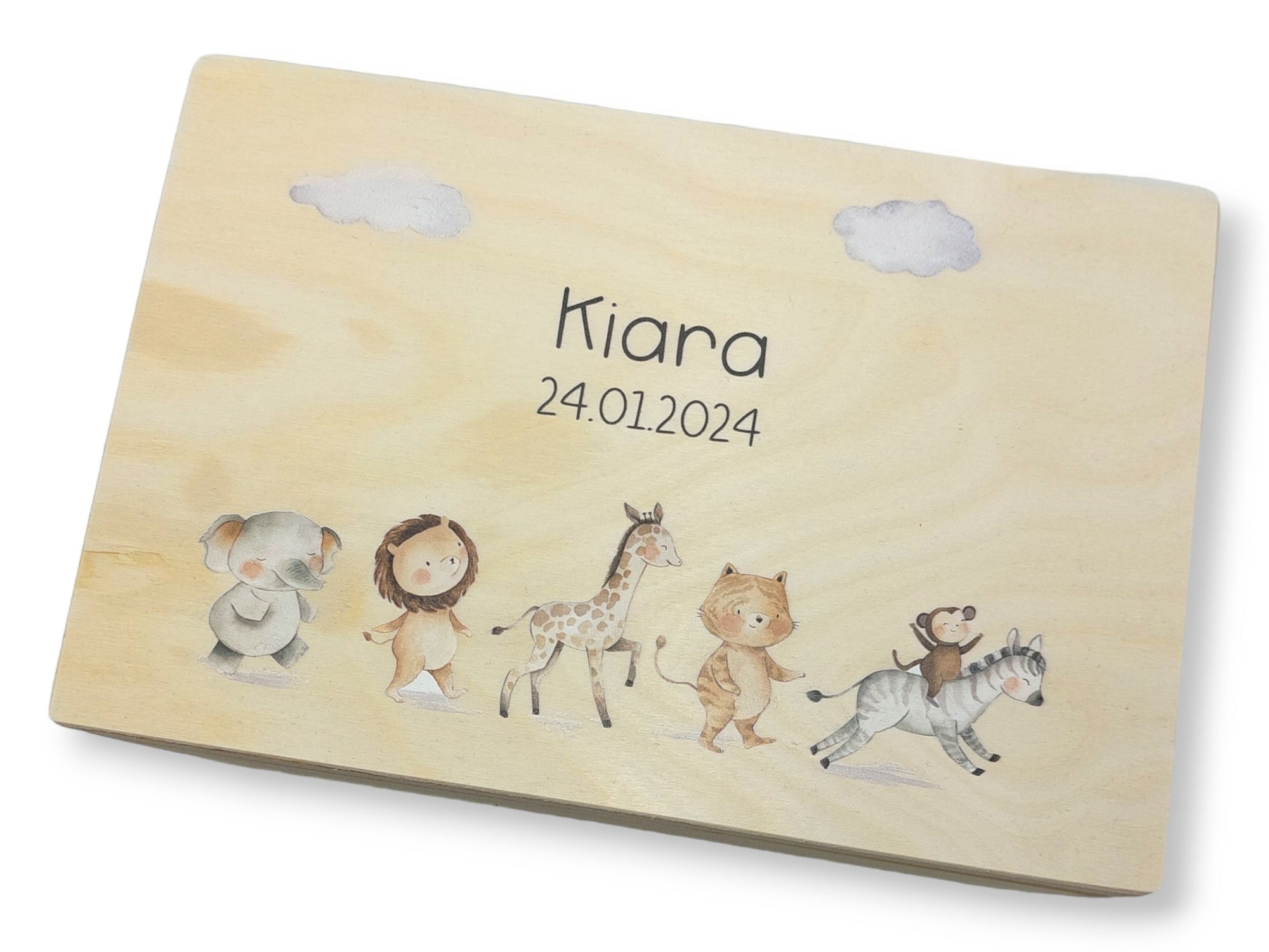 Erinnerungskiste Baby mit Namen "Tiere" Geburtsdatum Erinnerungsbox für Kinder