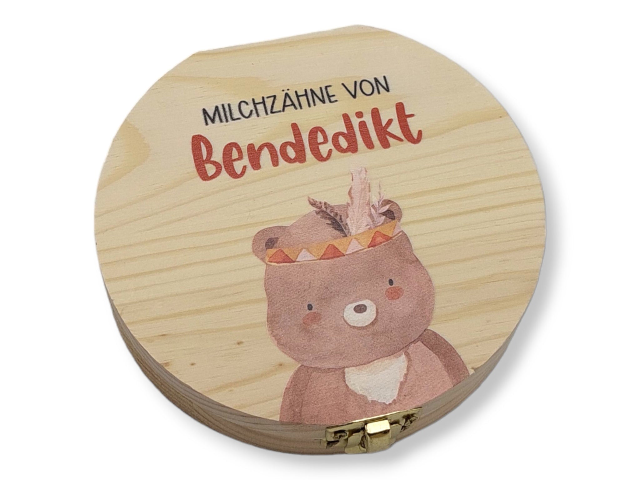 Milchzahndose personalisiert "Boho Bär" / Milchzahnbox aus Holz