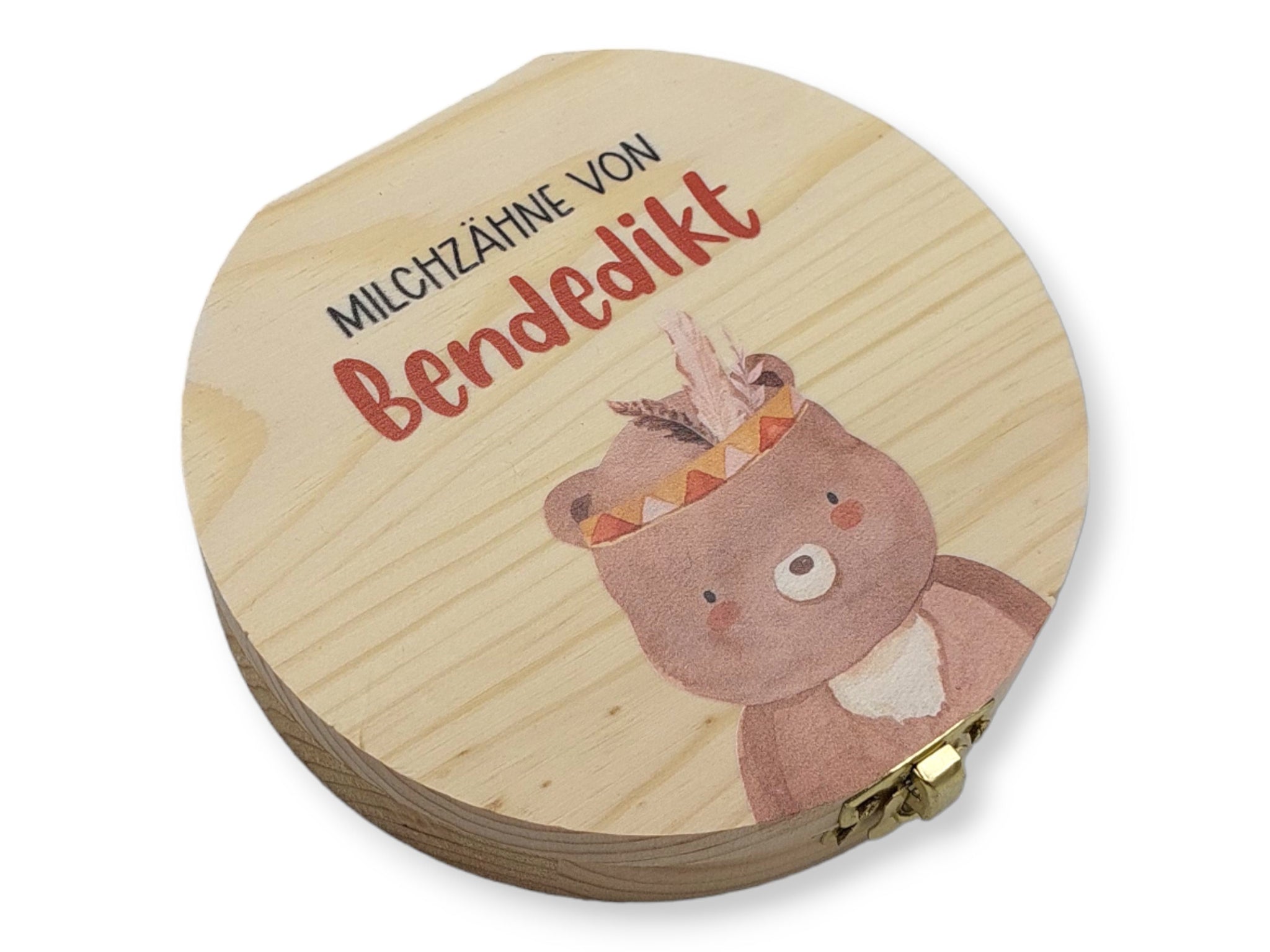 Milchzahndose personalisiert "Boho Bär" / Milchzahnbox aus Holz