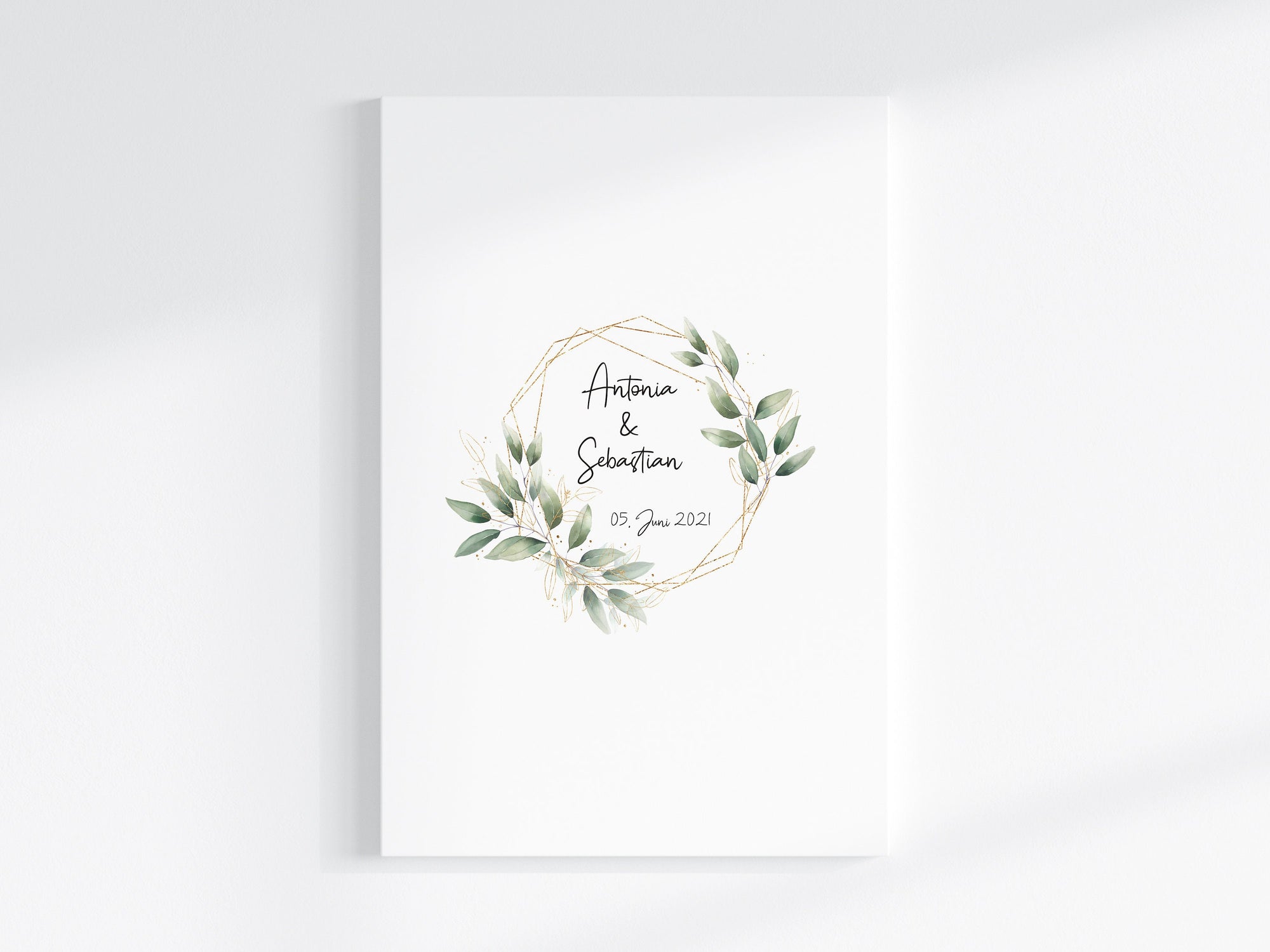 Druckdatei Gästebuch Hochzeit "Goldrahmen Blätter"