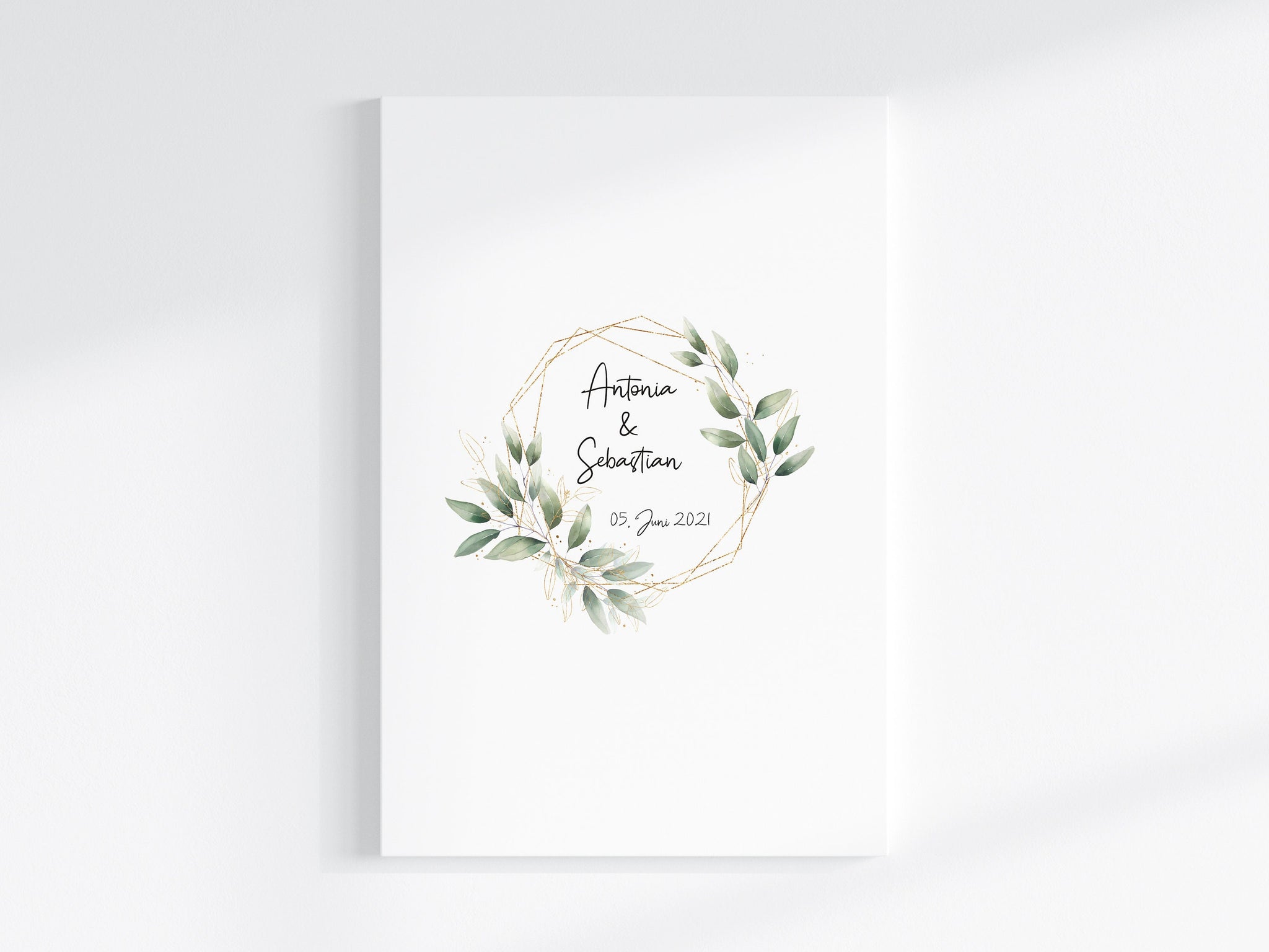 Druckdatei Gästebuch Hochzeit "Goldrahmen Blätter"