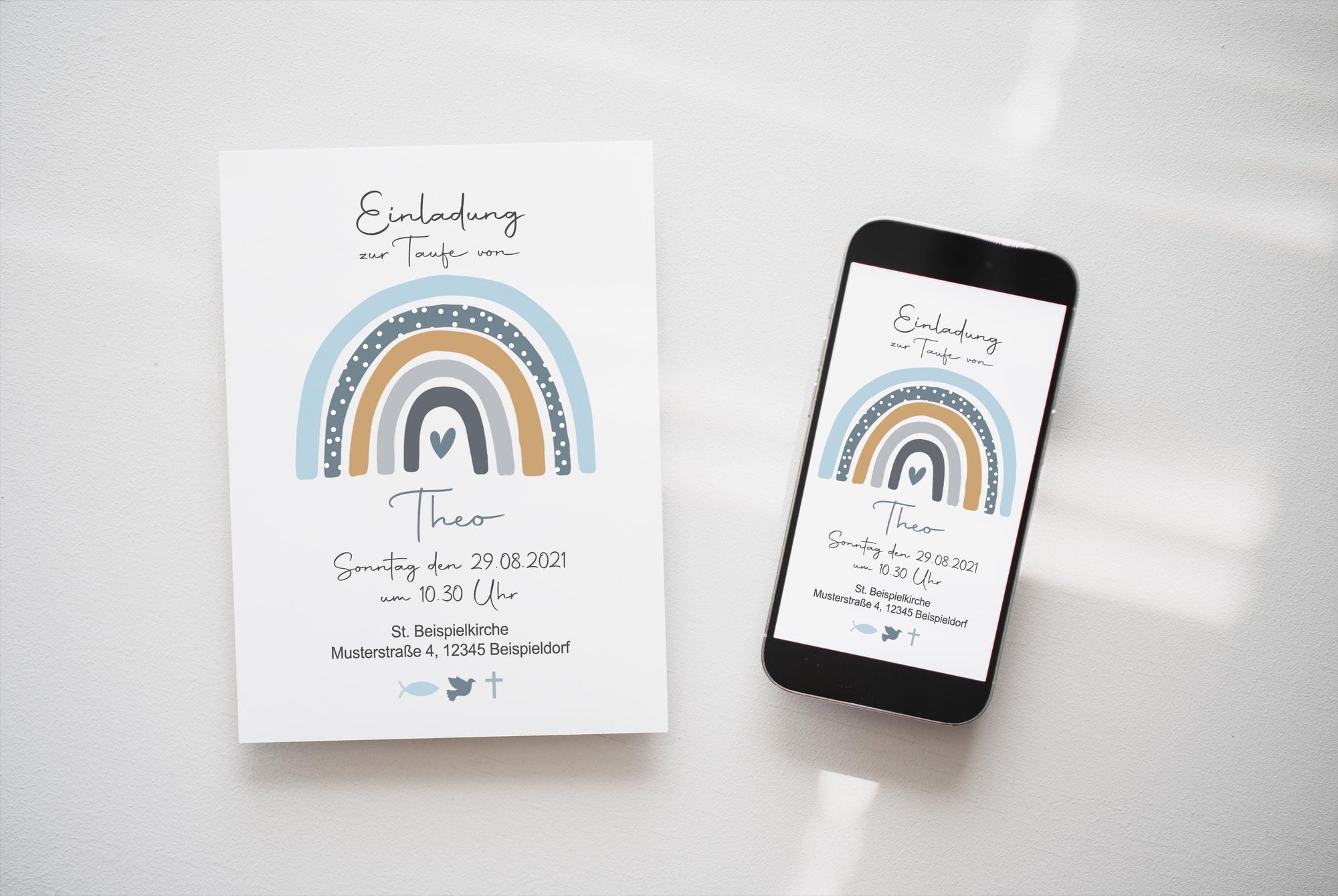 eCard/ Druckdatei Einladung Taufe "Regenbogen Punkte"