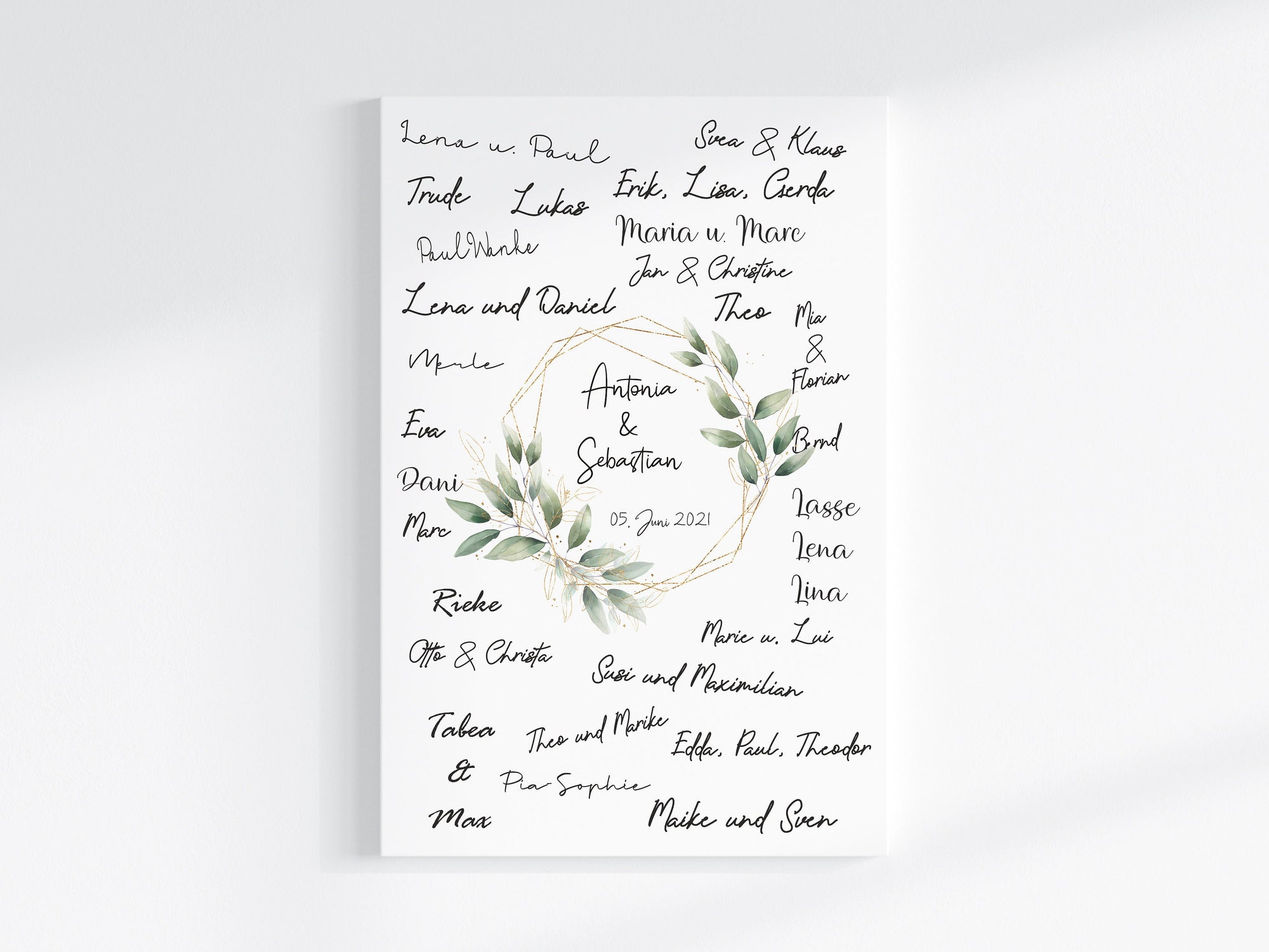 Druckdatei Gästebuch Hochzeit "Goldrahmen Blätter"
