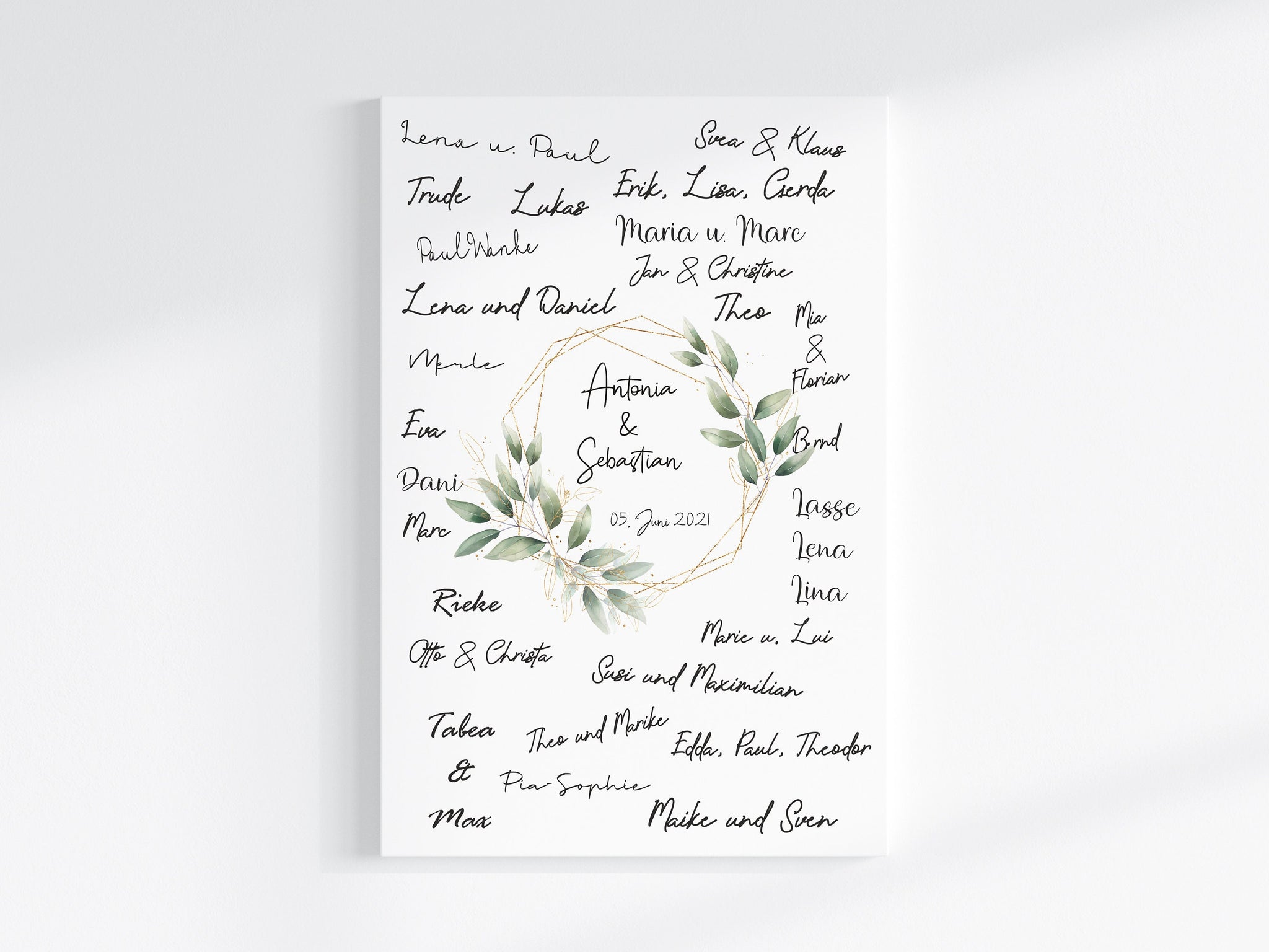 Druckdatei Gästebuch Hochzeit "Goldrahmen Blätter"