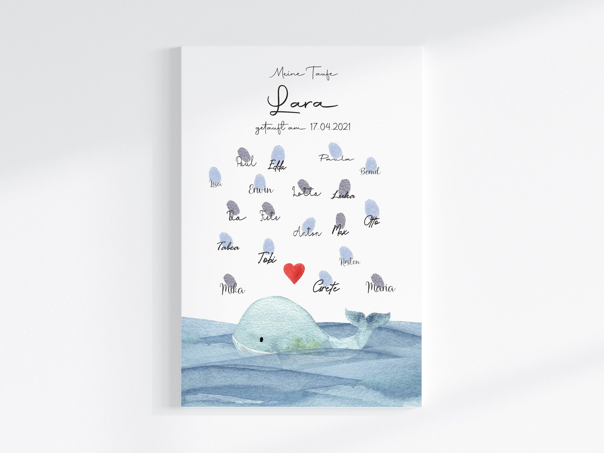 Druckdatei Fingerabdruck Gästebuch "Wal Herz" Fingerprint, Gästebuch zum Ausdrucken, Kinderzimmer Deko, Taufgeschenk, digitale Druckdatei