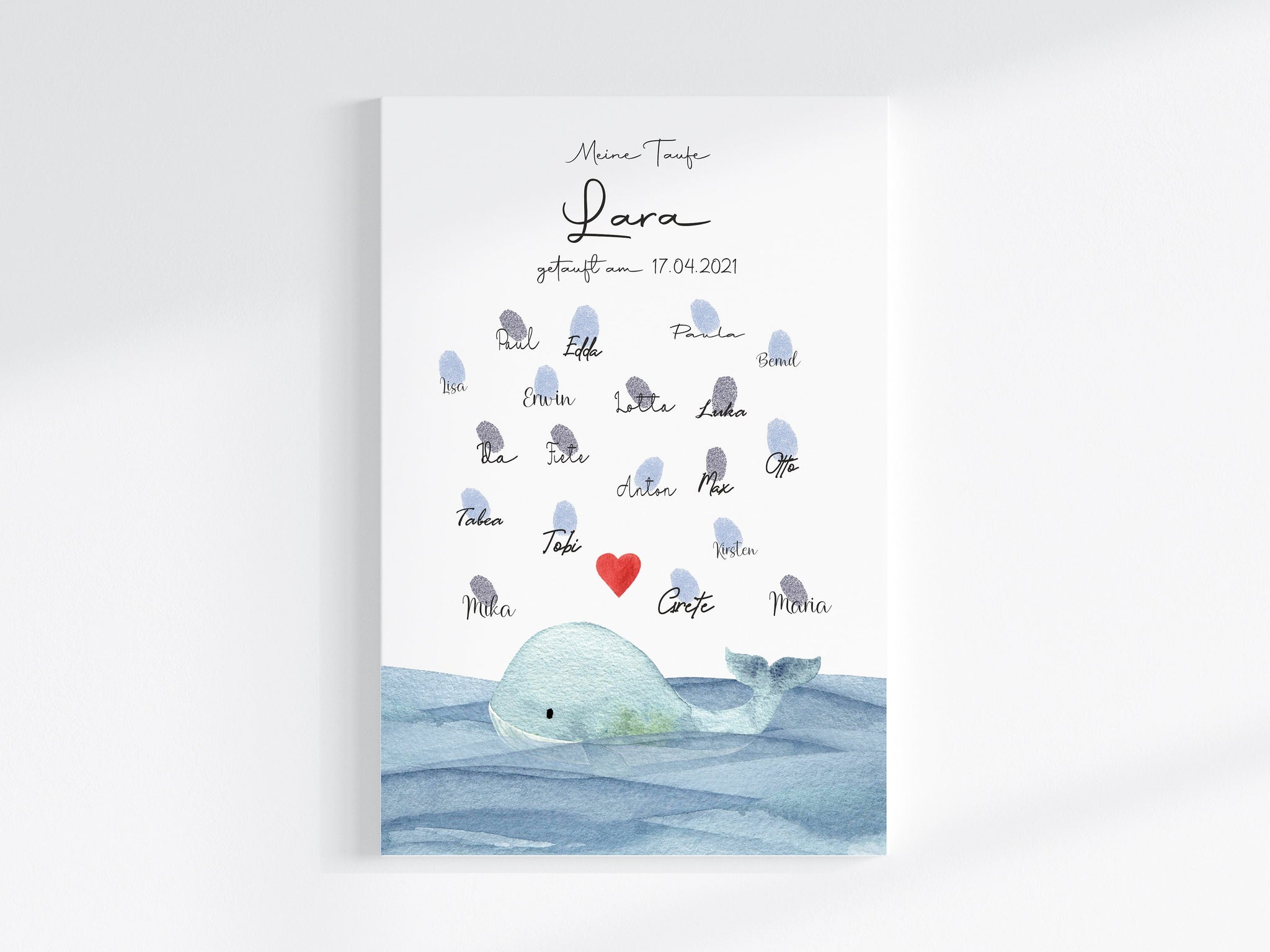 Druckdatei Fingerabdruck Gästebuch "Wal Herz" Fingerprint, Gästebuch zum Ausdrucken, Kinderzimmer Deko, Taufgeschenk, digitale Druckdatei