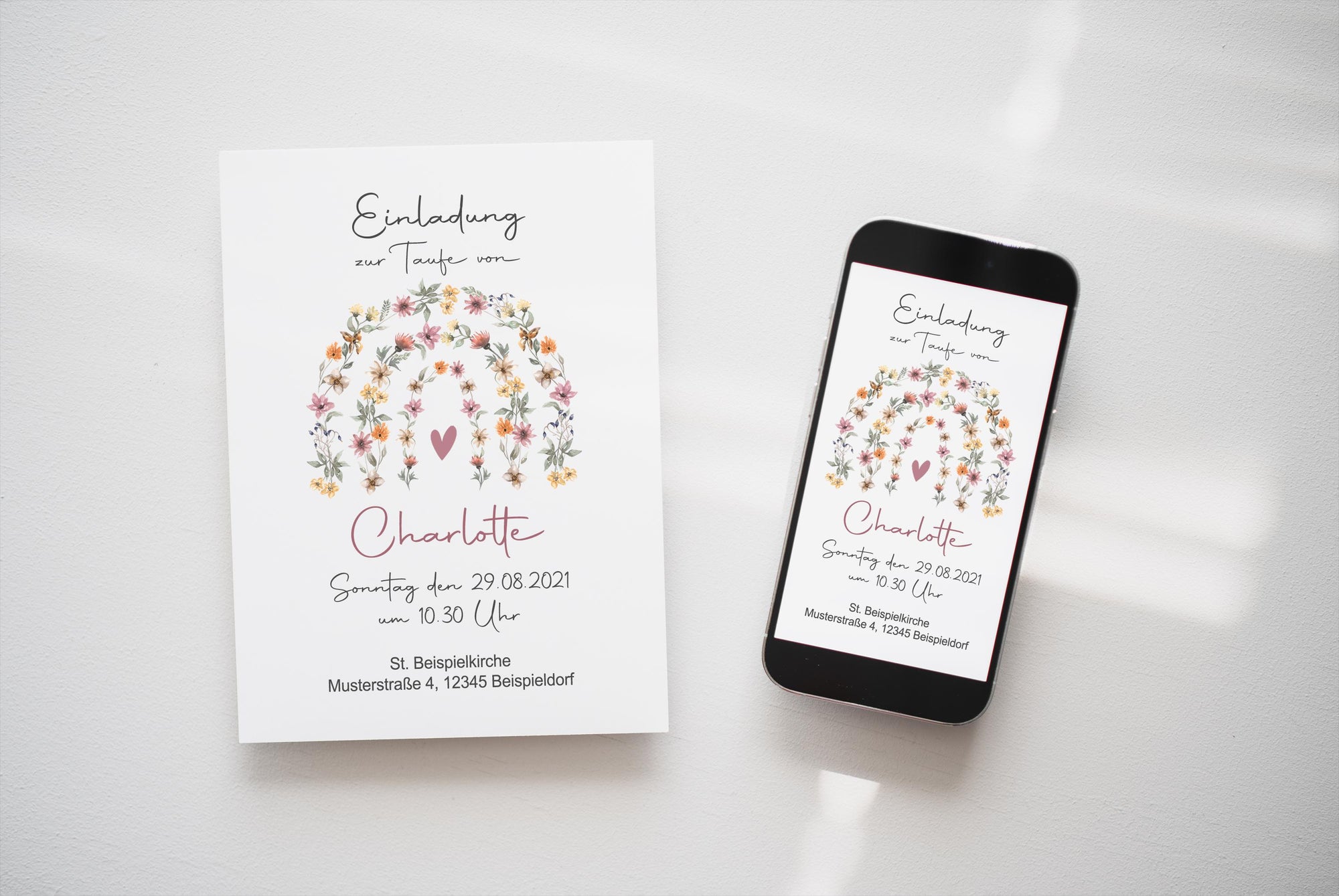 eCard/ Druckdatei Einladung Taufe "Blumenbogen"