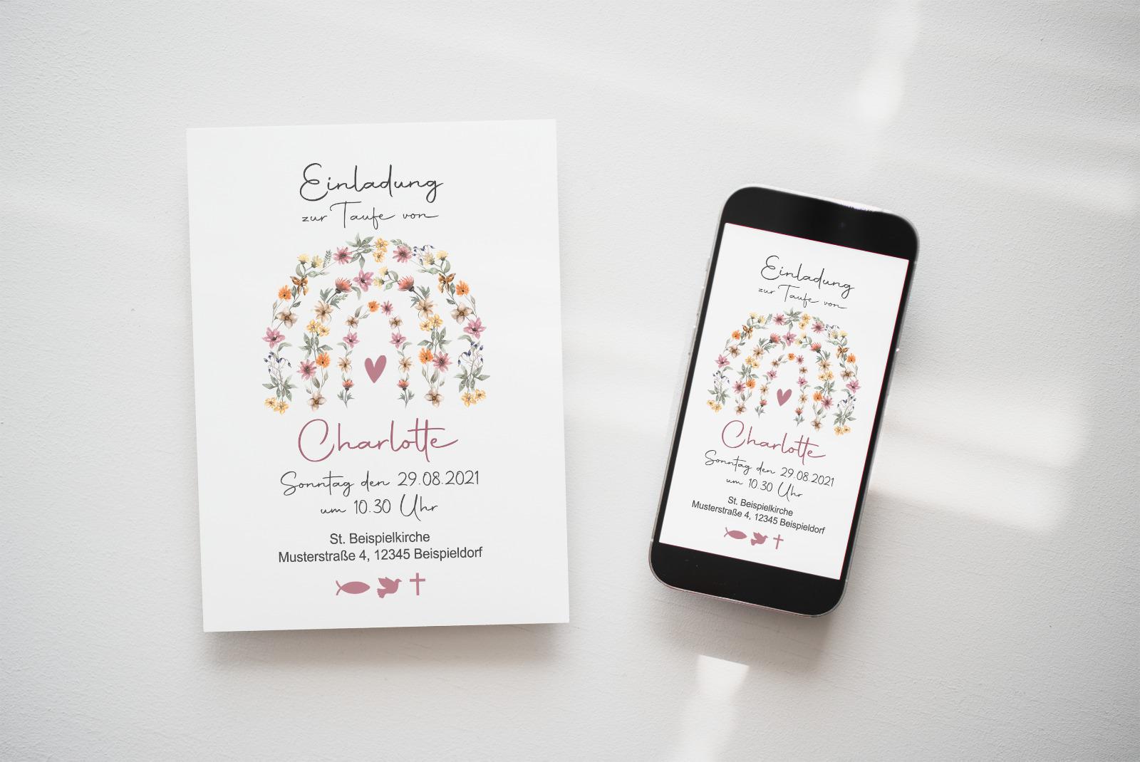 eCard/ Druckdatei Einladung Taufe "Blumenbogen"