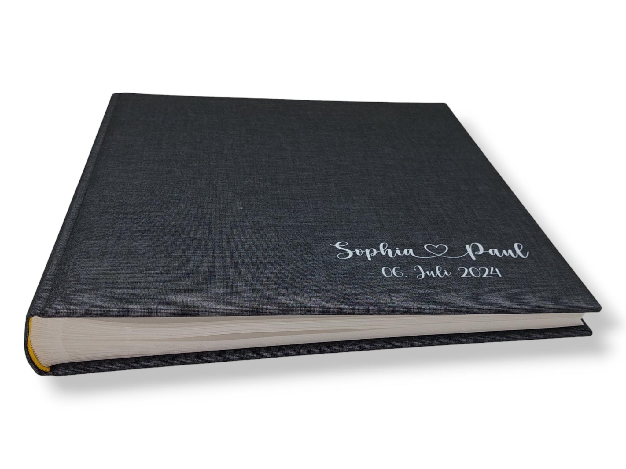 Fotoalbum personalisiert Hochzeit "Herz weiß" Leinen, Erinnerungsalbum