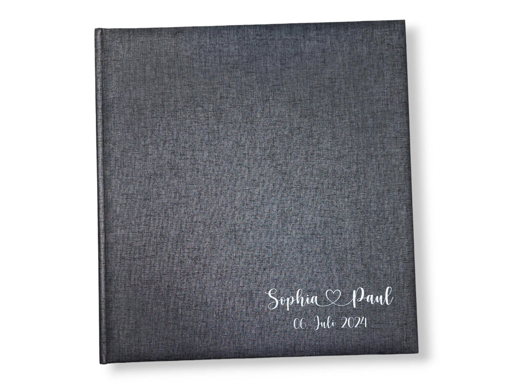 Fotoalbum personalisiert Hochzeit "Herz weiß" Leinen, Erinnerungsalbum