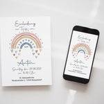 eCard/ Druckdatei Einladung Taufe "Regenbogen Herzen Fisch blau"