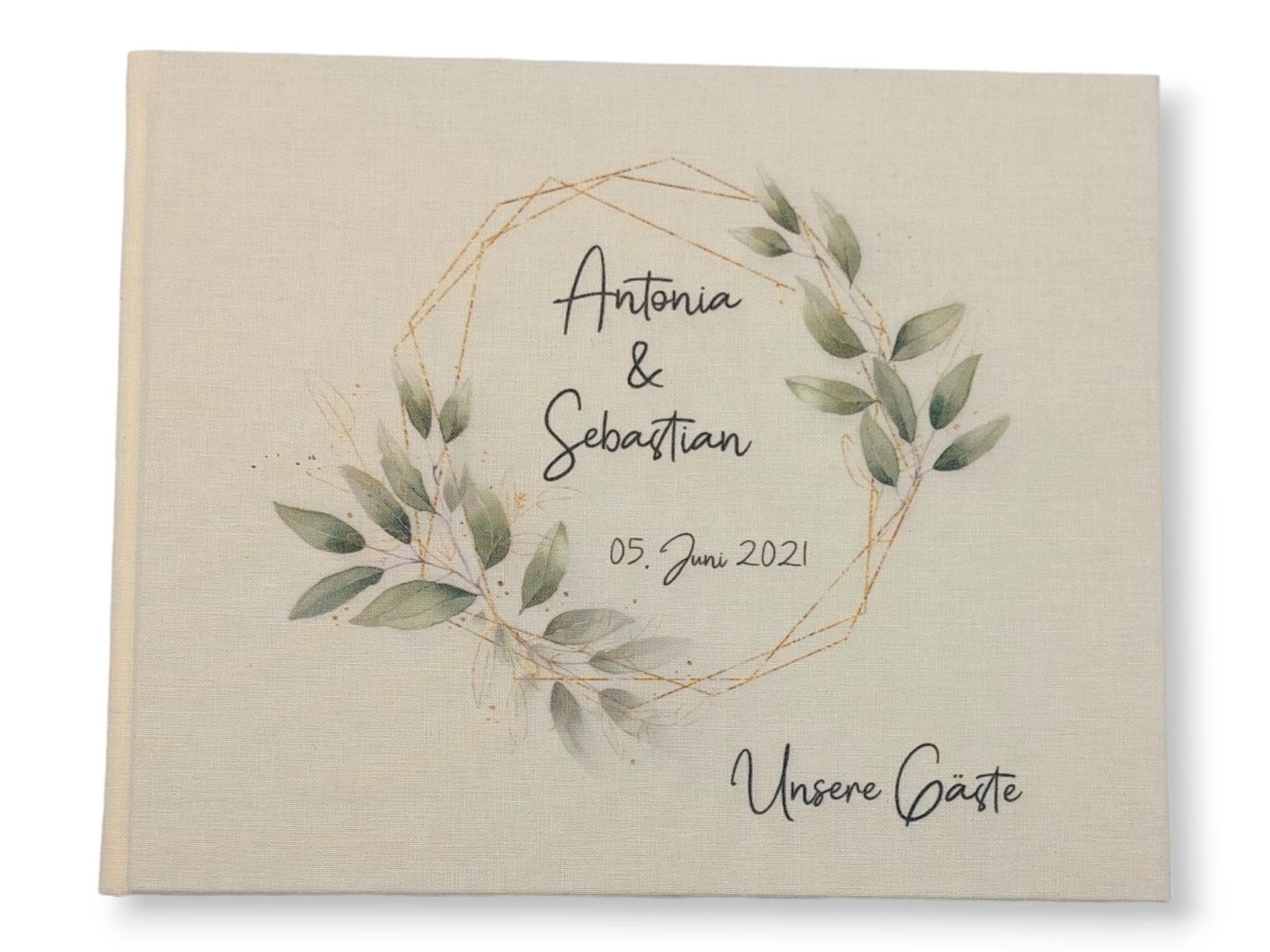 Gästebuch Hochzeit personalisiert "Blätterkranz Rahmen", Hochzeitsgeschenk, Gästebuch bedruckt, Gästebuch floral, Trauzeugen