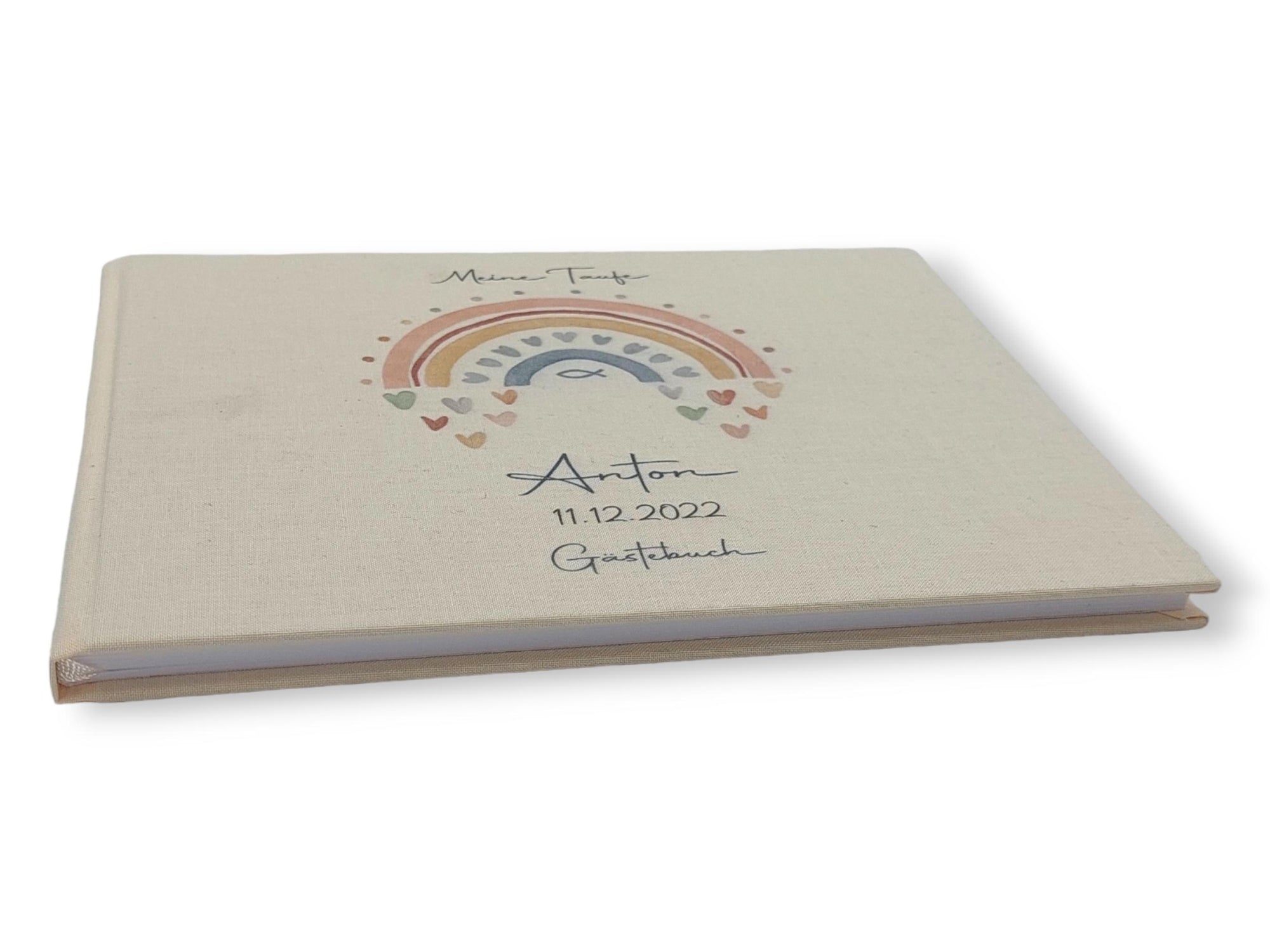 Gästebuch Taufe personalisiert "Regenbogen Herzen Fisch blau", Taufgeschenk, Erinnerung Taufe