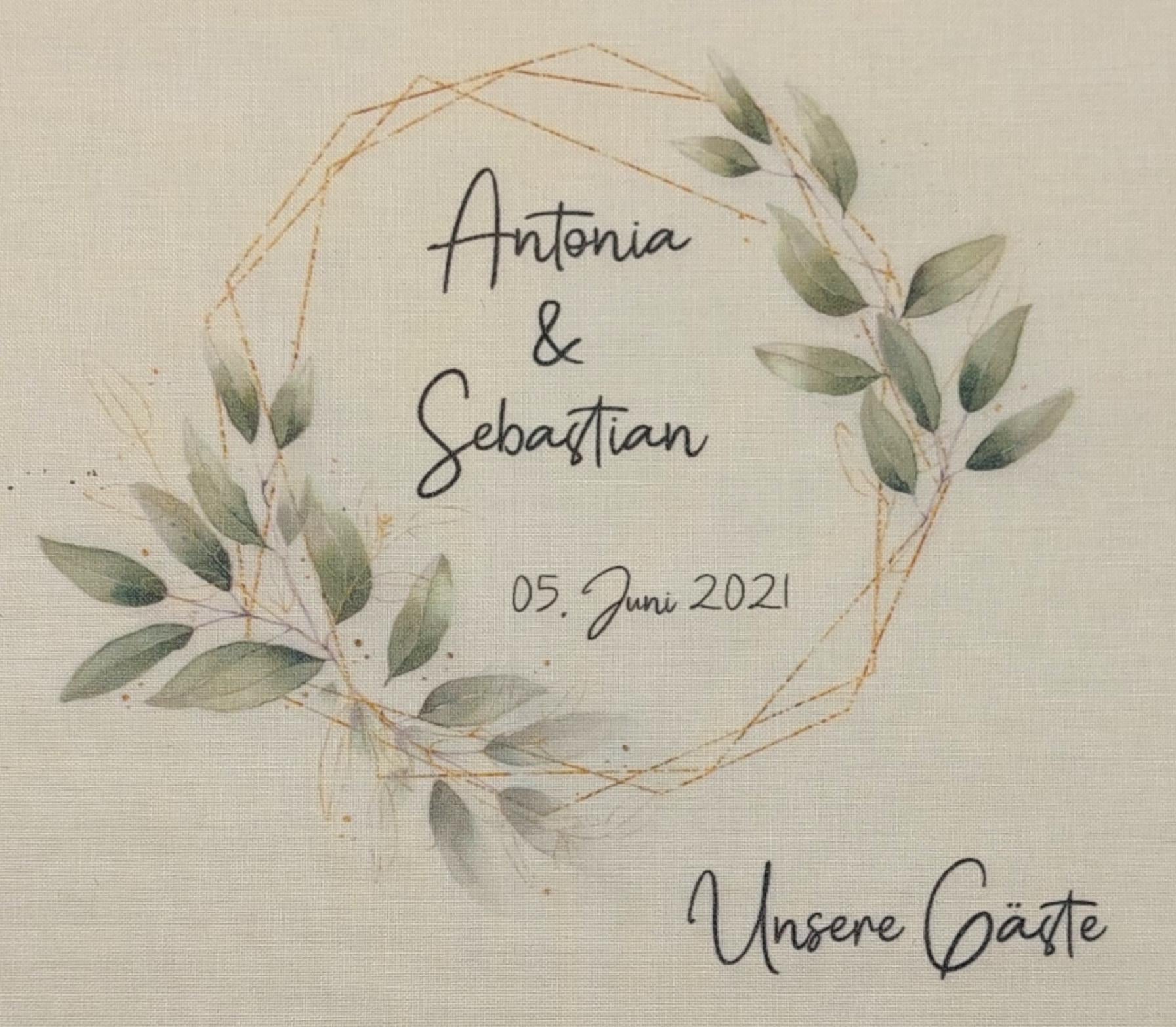 Gästebuch Hochzeit personalisiert "Blätterkranz Rahmen", Hochzeitsgeschenk, Gästebuch bedruckt, Gästebuch floral, Trauzeugen