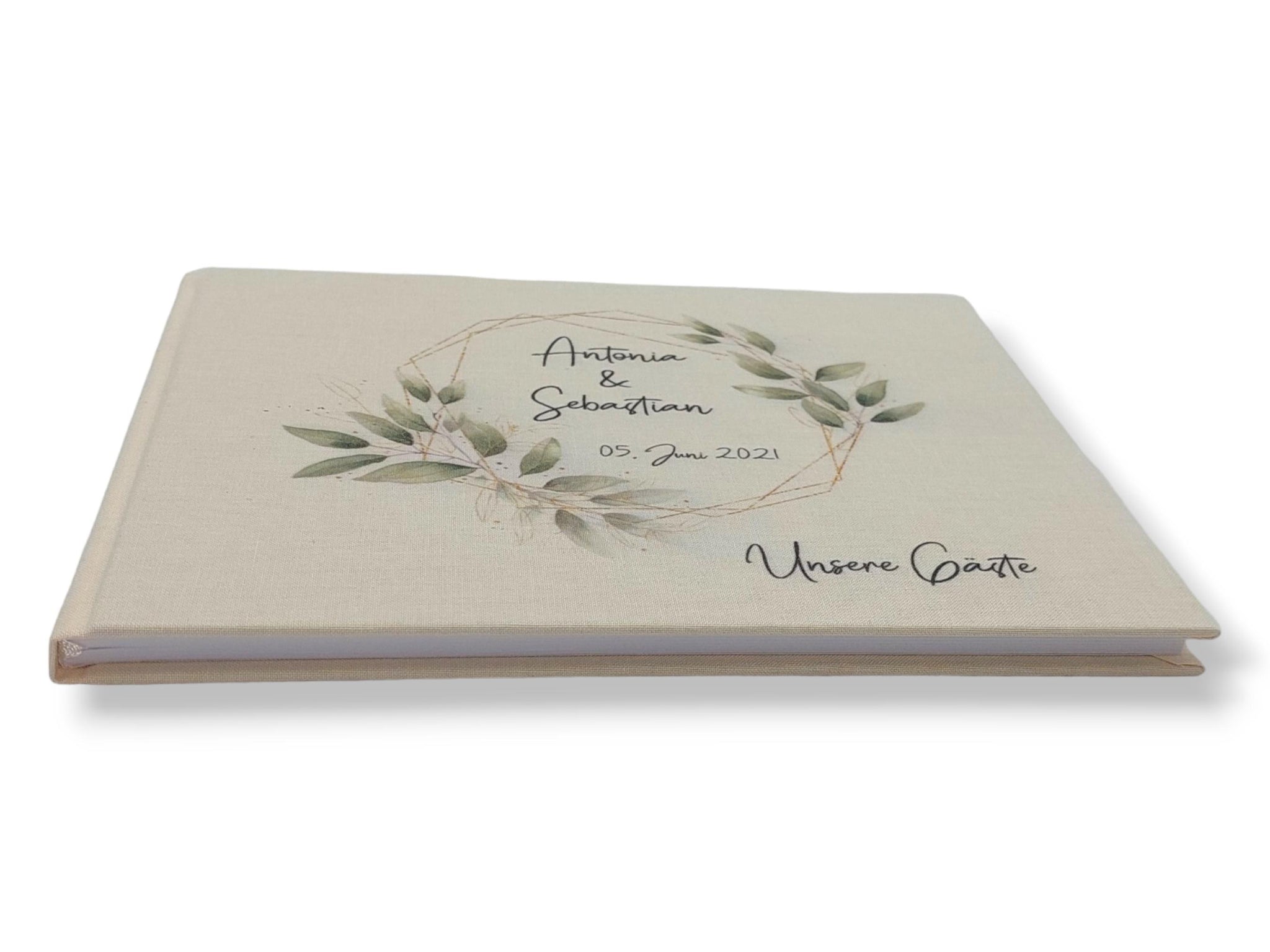 Gästebuch Hochzeit personalisiert "Blätterkranz Rahmen", Hochzeitsgeschenk, Gästebuch bedruckt, Gästebuch floral, Trauzeugen