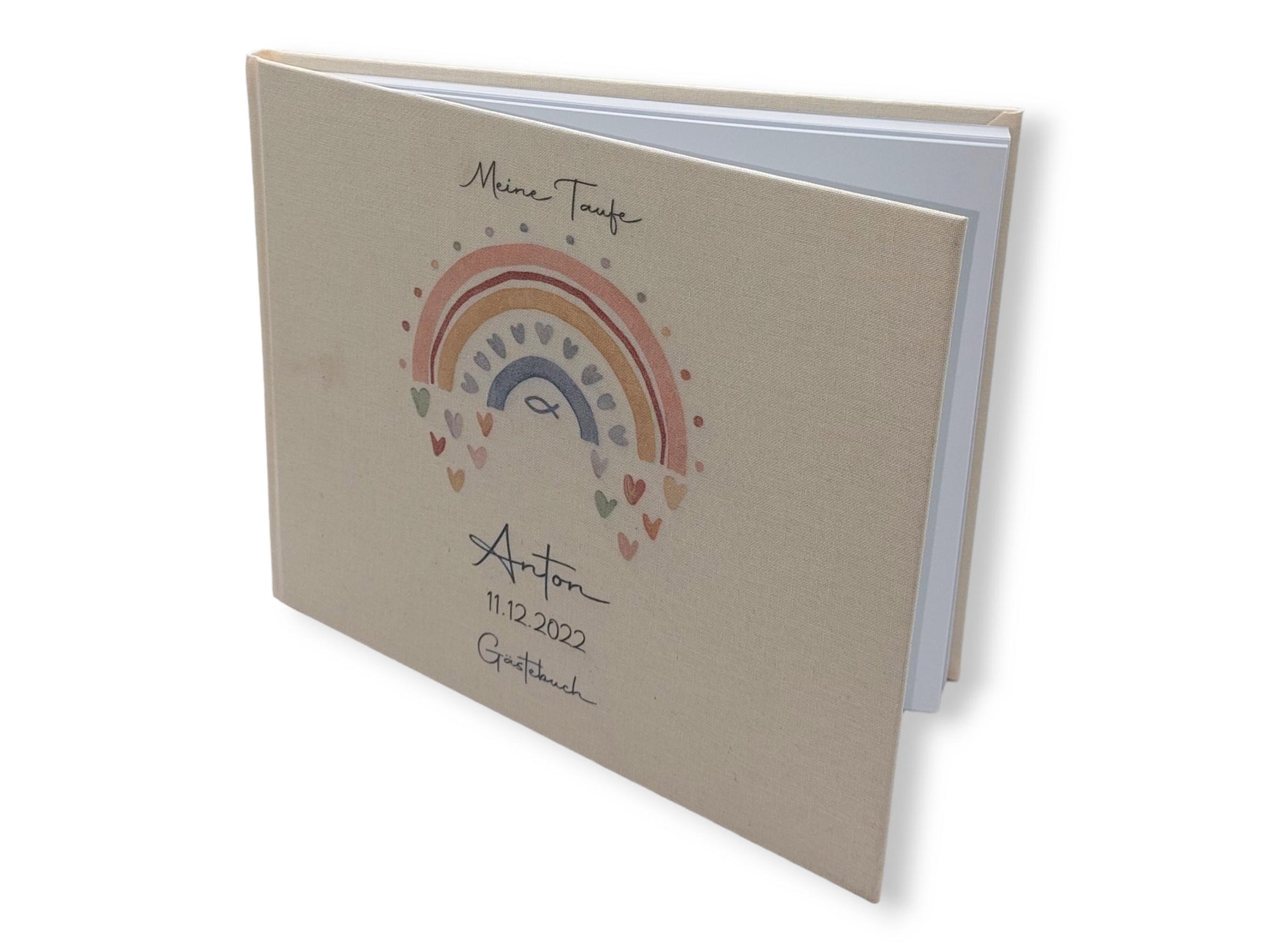 Gästebuch Taufe personalisiert "Regenbogen Herzen Fisch blau", Taufgeschenk, Erinnerung Taufe
