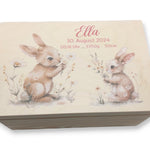 Erinnerungskiste Baby mit Namen "Hase Blumen" Geburtsdatum, Erinnerungskiste Kinder, Erinnerungsbox bedruckt, Taufgeschenk, Patengeschenke
