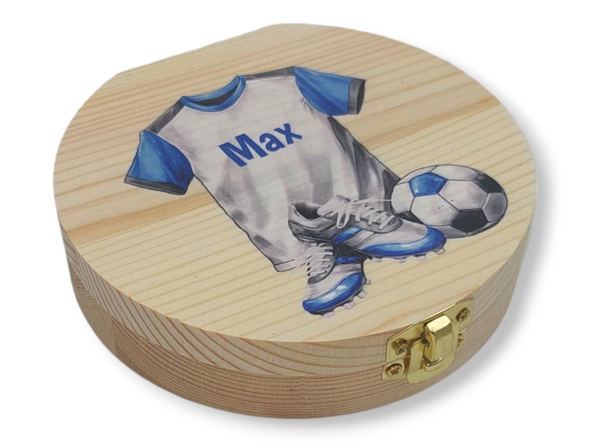Milchzahndose personalisiert "Fußball" / Milchzahnbox aus Holz