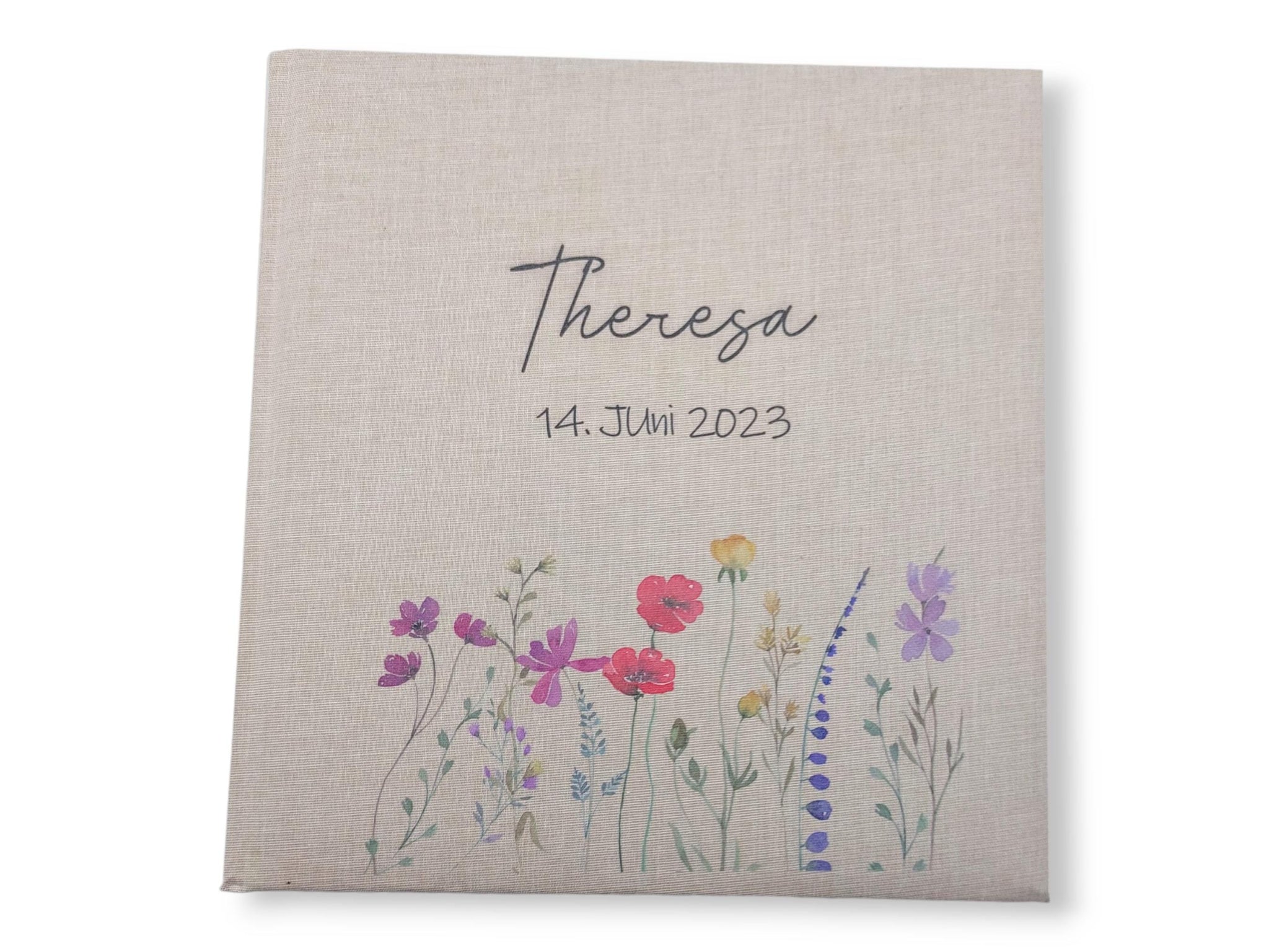 Fotoalbum personalisiert Baby, Kind "Blumen" Leinen, Erinnerungsalbum