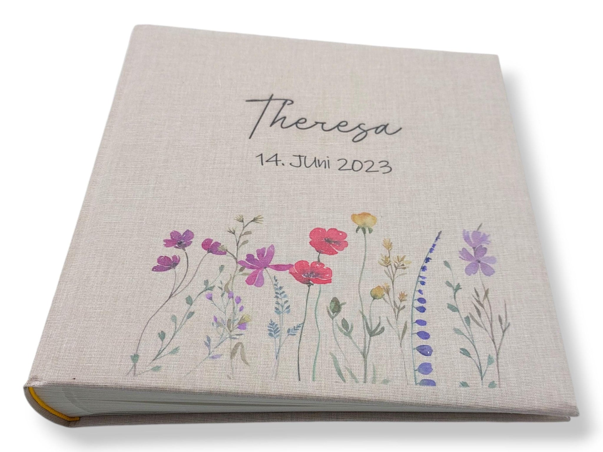 Fotoalbum personalisiert Baby, Kind "Blumen" Leinen, Erinnerungsalbum