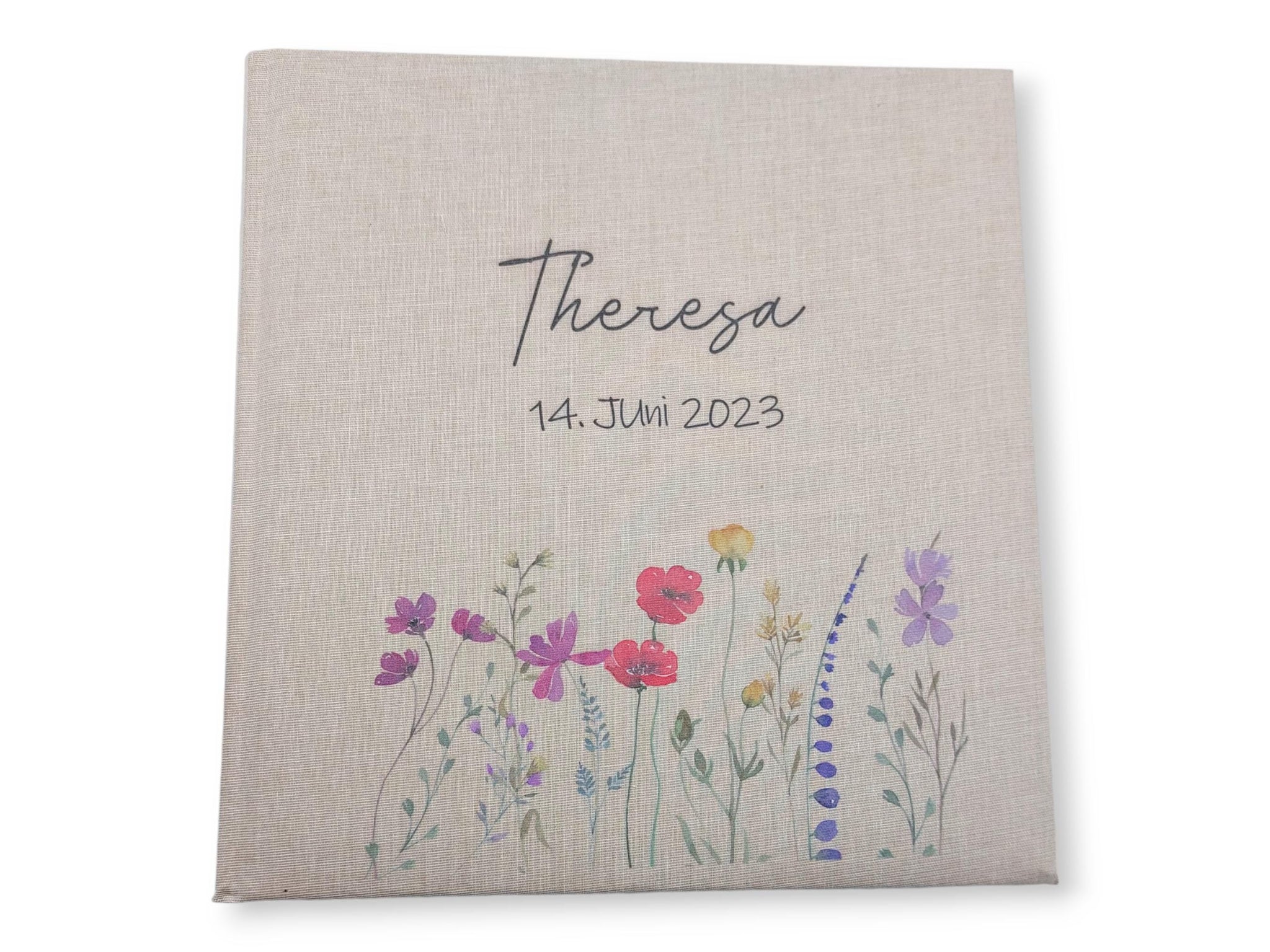 Fotoalbum personalisiert Baby, Kind "Blumen" Leinen, Erinnerungsalbum