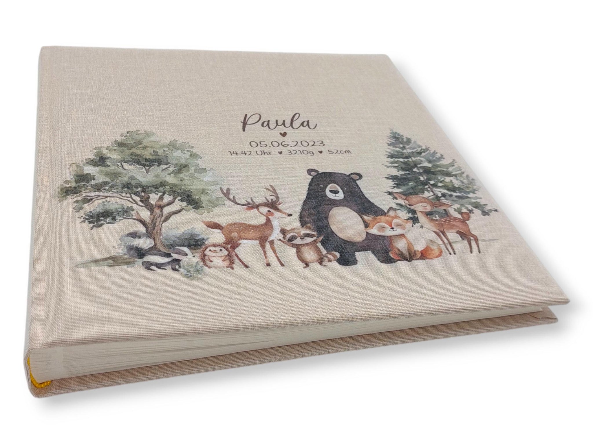 Fotoalbum personalisiert Baby, Kind "Süße Waldtiere" Leinen, Erinnerungsalbum, Fotoalbum Geschenk zur Geburt, hochwertiges Fotoalbum,