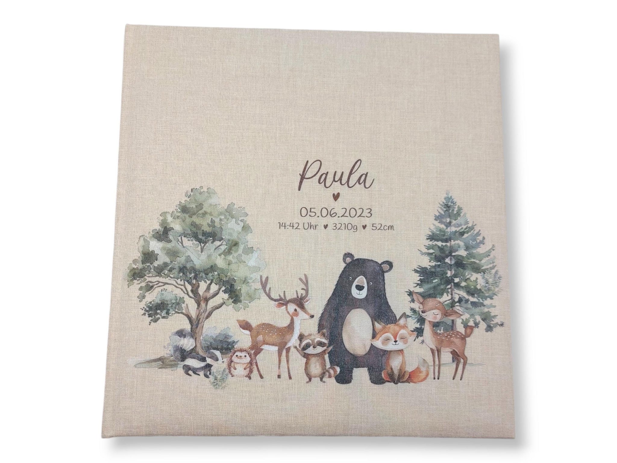 Fotoalbum personalisiert Baby, Kind "Süße Waldtiere" Leinen, Erinnerungsalbum, Fotoalbum Geschenk zur Geburt, hochwertiges Fotoalbum,