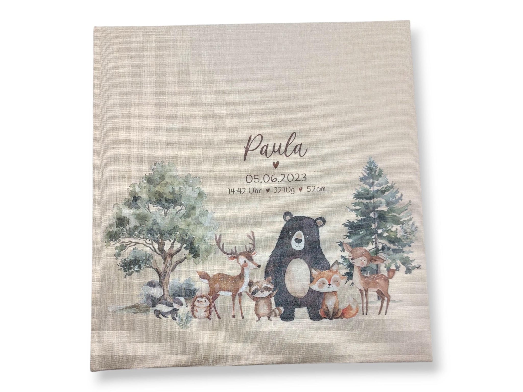 Fotoalbum personalisiert Baby, Kind "Süße Waldtiere" Leinen, Erinnerungsalbum, Fotoalbum Geschenk zur Geburt, hochwertiges Fotoalbum,