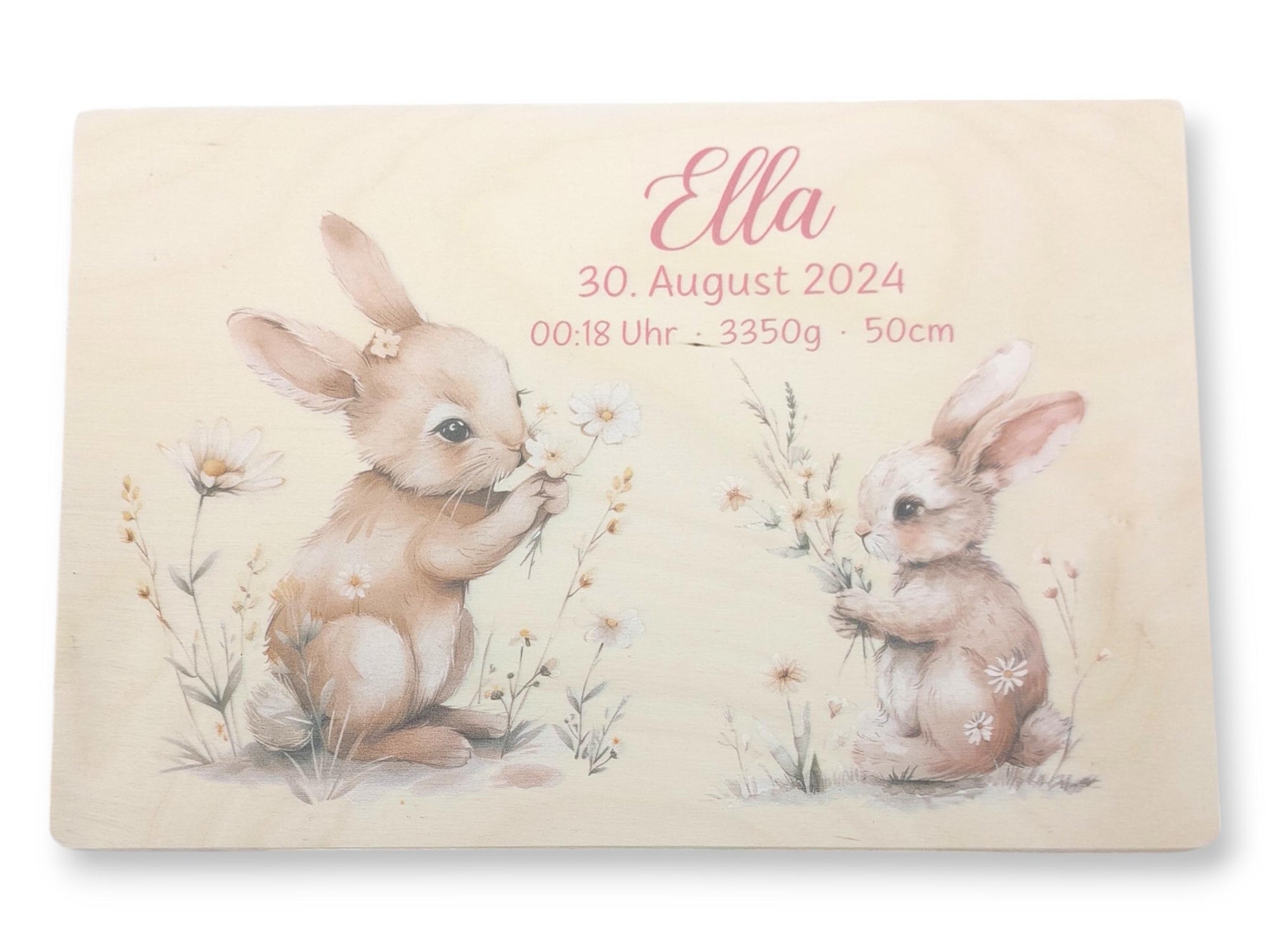Erinnerungskiste Baby mit Namen "Hase Blumen" Geburtsdatum, Erinnerungskiste Kinder, Erinnerungsbox bedruckt, Taufgeschenk, Patengeschenke