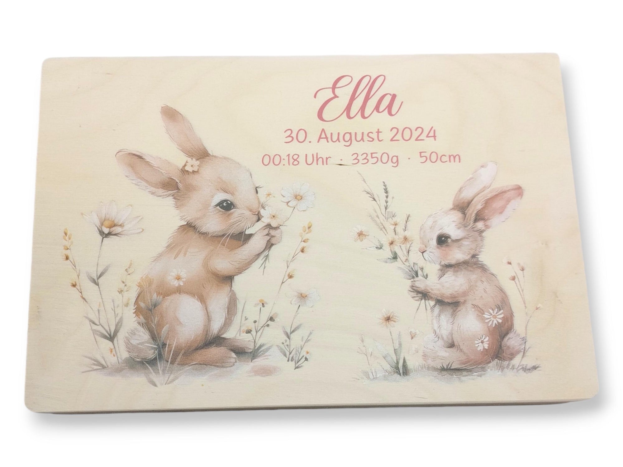 Erinnerungskiste Baby mit Namen "Hase Blumen" Geburtsdatum, Erinnerungskiste Kinder, Erinnerungsbox bedruckt, Taufgeschenk, Patengeschenke