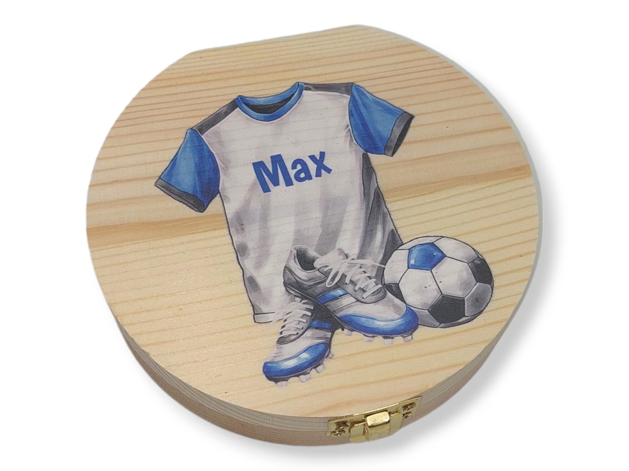 Milchzahndose personalisiert "Fußball" / Milchzahnbox aus Holz