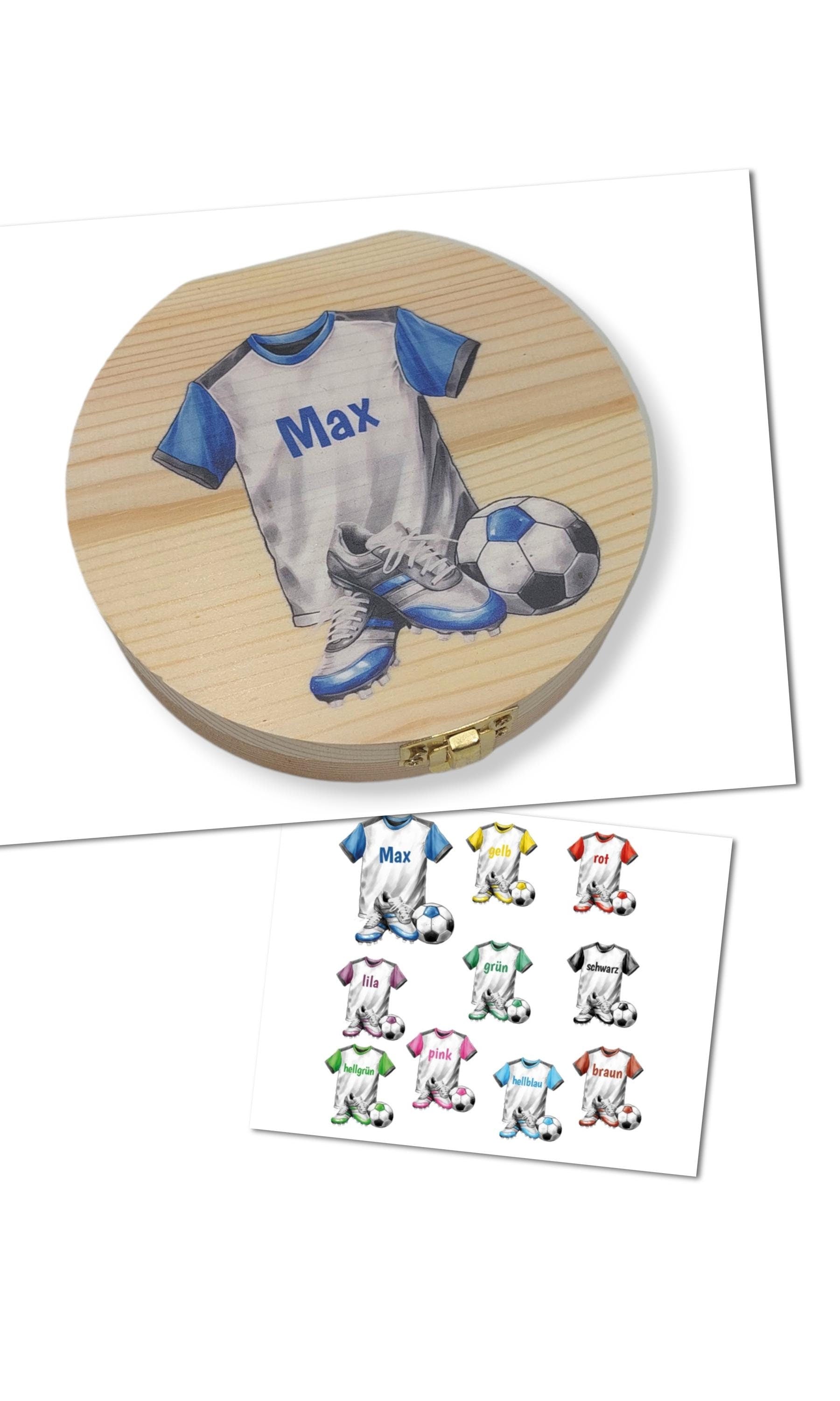Milchzahndose personalisiert "Fußball" / Milchzahnbox aus Holz
