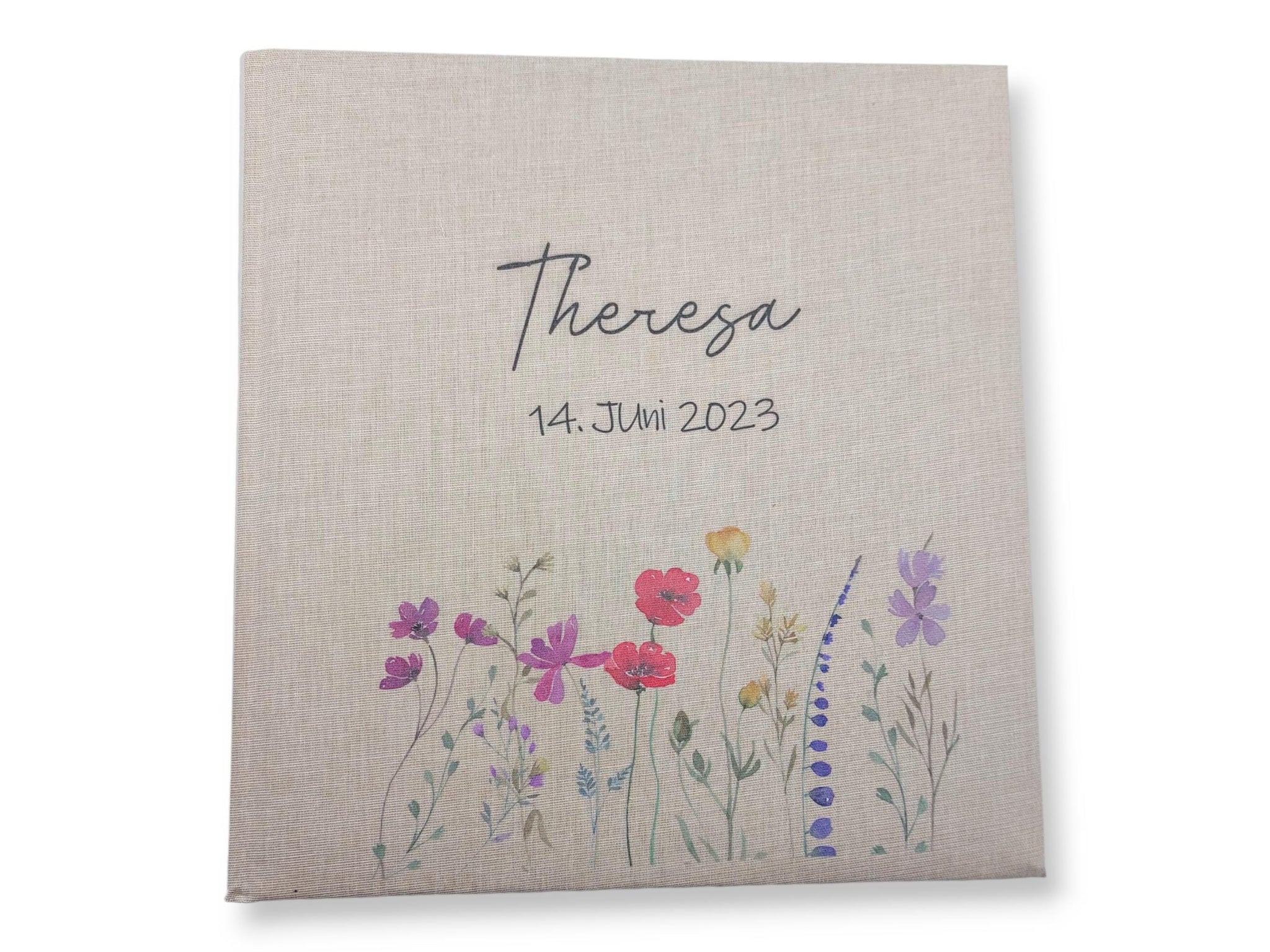 Fotoalbum personalisiert Baby, Kind "Blumen" Leinen, Erinnerungsalbum